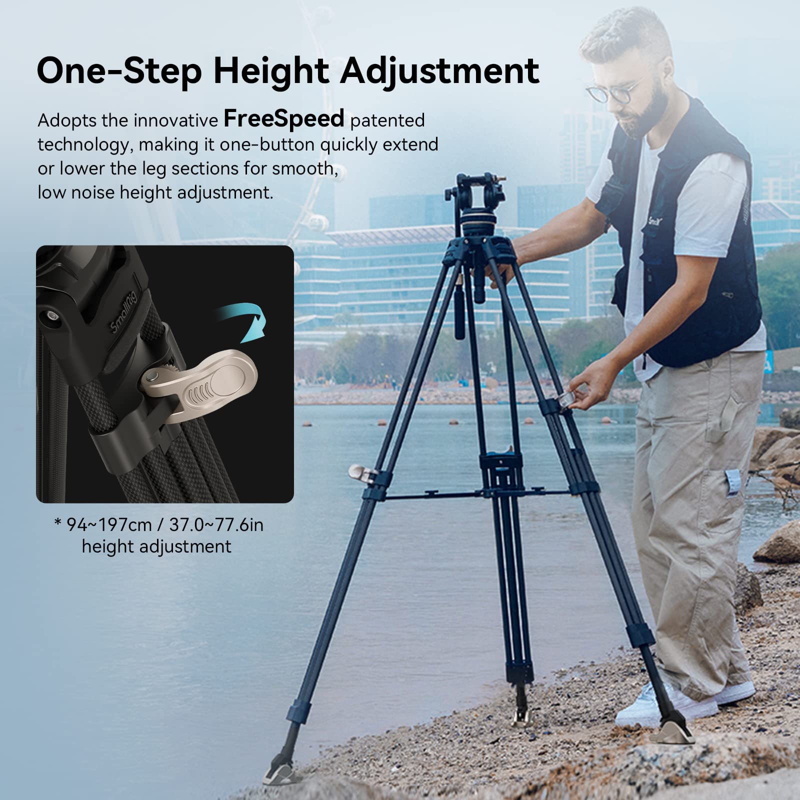 Smallrig Ad-100 Freeblazer Heavy-Duty Carbon Fiber Tripod System, 78 Video Tripod With One-Step Locking System, 360 Fluid Head A