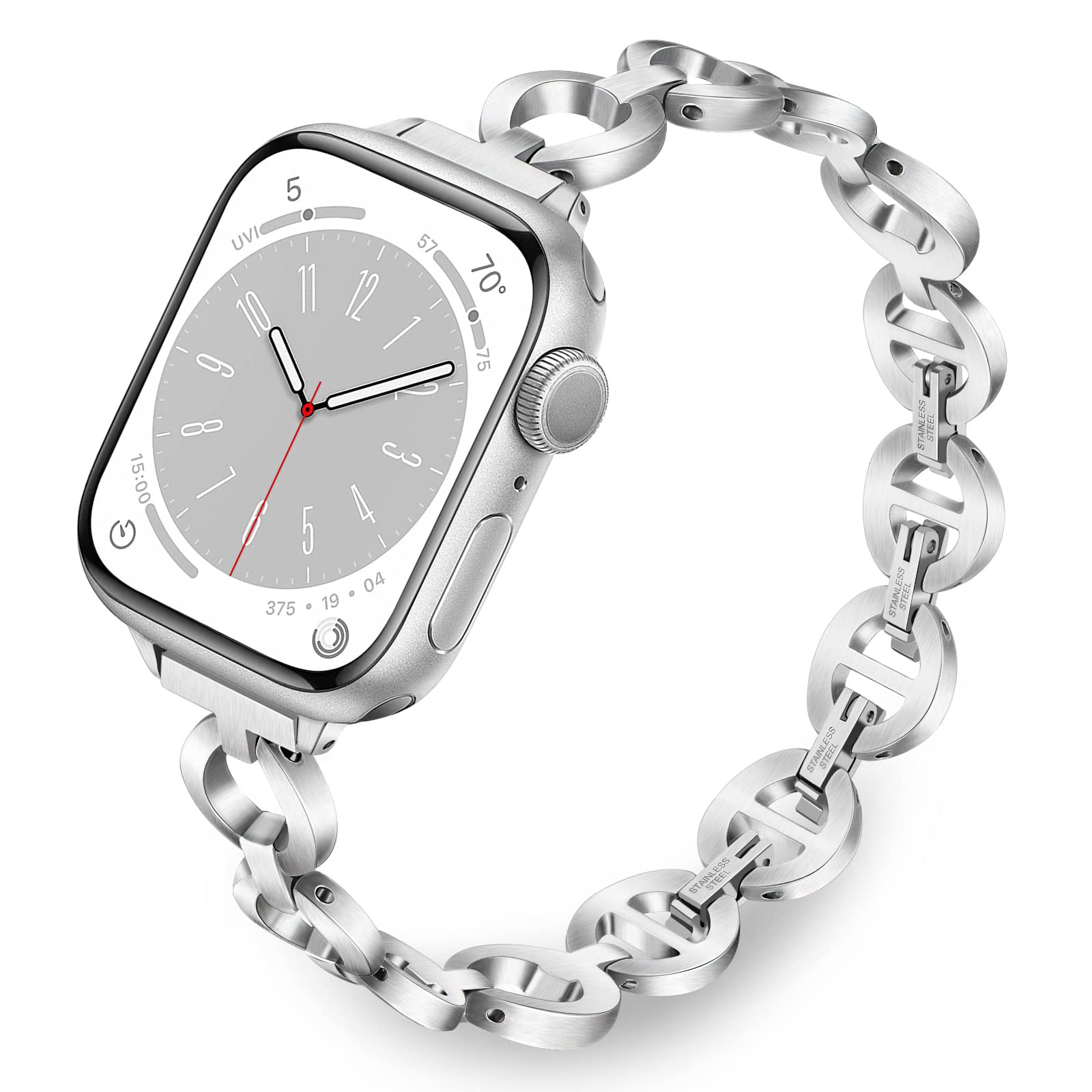 Trumirr Band For Apple Watch Series 9 8 7 41Mm Silver Women, Stainless Steel Watchband Jewelry Strap For Iwatch Apple Watch Se (