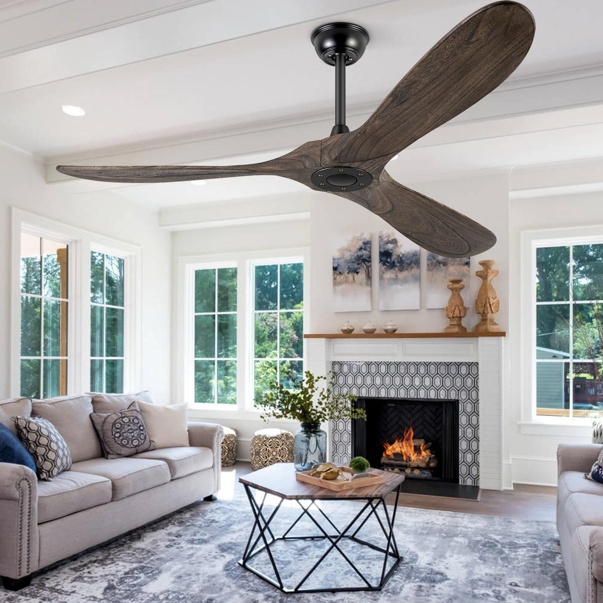 Boosant 60'' Ceiling Fans Without Light, Solid Wood Ceiling Fan With Remote Control And Dc Motor, No Light, Modern Ceiling Fan W