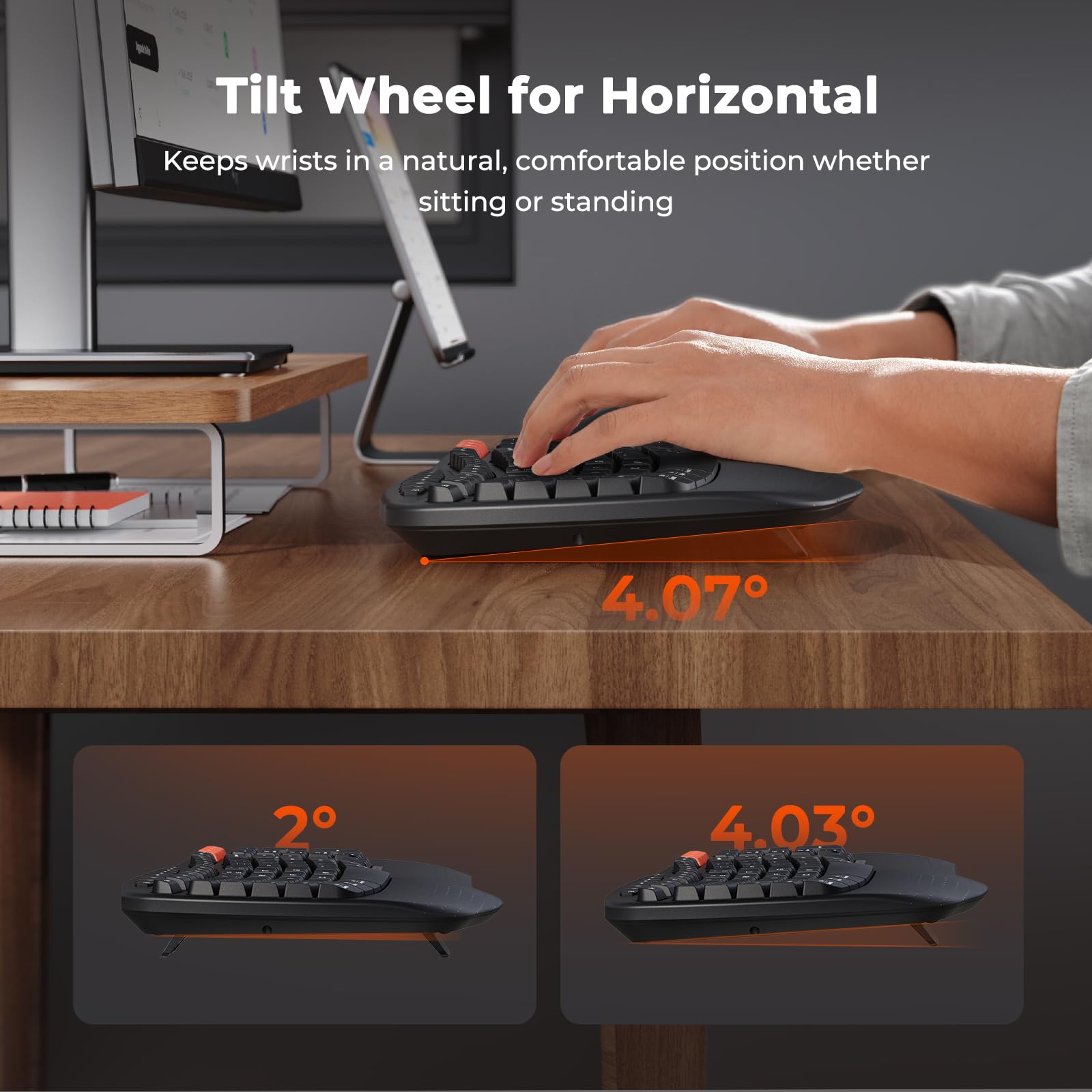 Meetion Wave Ergonomic Keyboard And Mouse Wireless, Usb/Bluetooth Wave Ergo Keyboard With Wrist Rest, 4 Dpi Adjustable Swing Whe