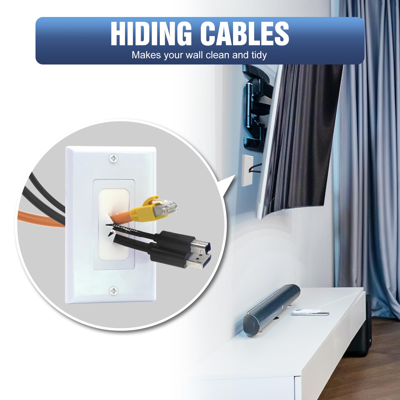 Vcelink Wall Plate Cable Pass Through, Single Gang Decorator Wall Plate Cover, Flexible Rubber Wall Grommets Insert For Low Volt