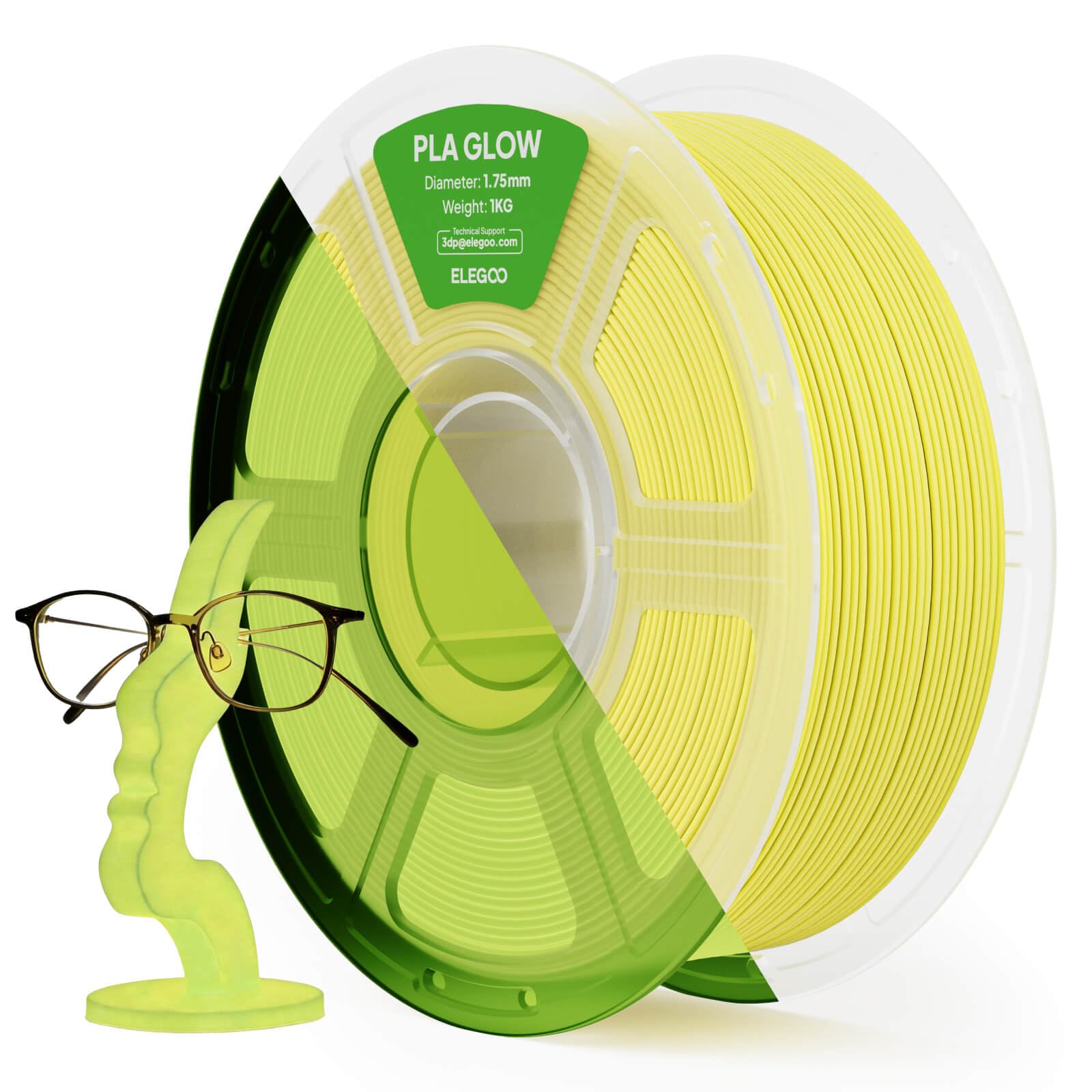 ELEGOO PLA Filament Glow in the Dark Glow Yellow 1KG, 1.75mm 3D Printing Filament Luminous Color 1kg(2.2lbs) Spool Fits for Most