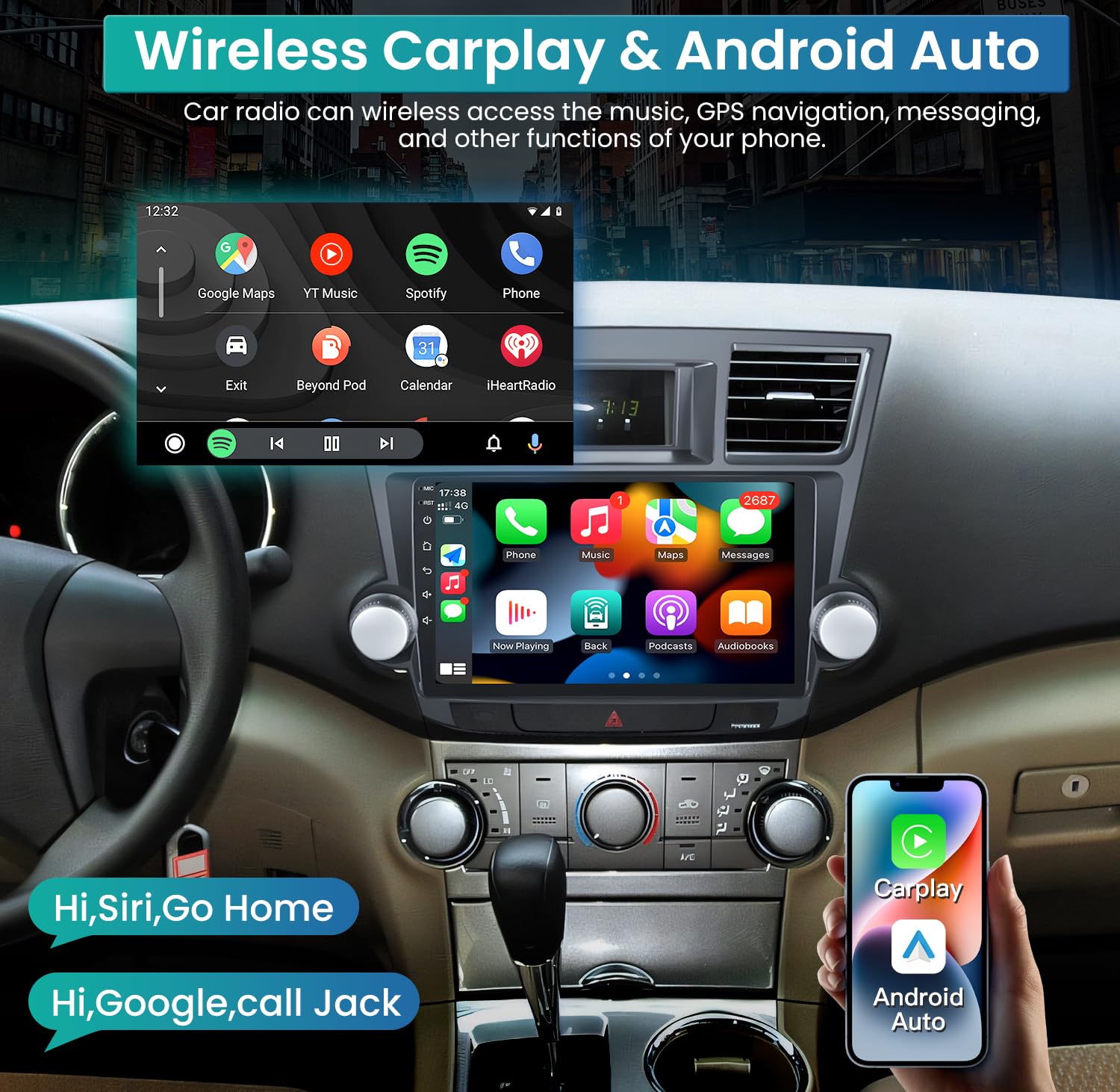 (4Gb+32Gb) 5G Wifi 8 Core Android Car Radio For Toyota Highlander 2008 2013, Car Stereo Gps Navigation With Carplay Android Auto