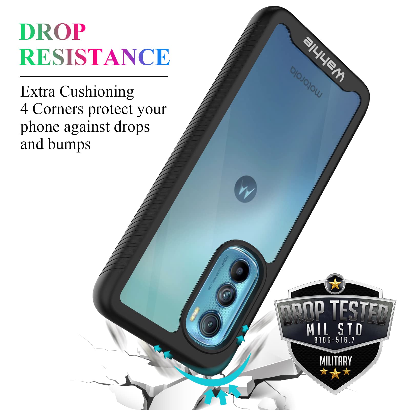 Wahhle Compatible With Motorola Edge 2022 Case, Built In Screen Protector Full Body Shockproof Slim Fit Bumper Protective Phone