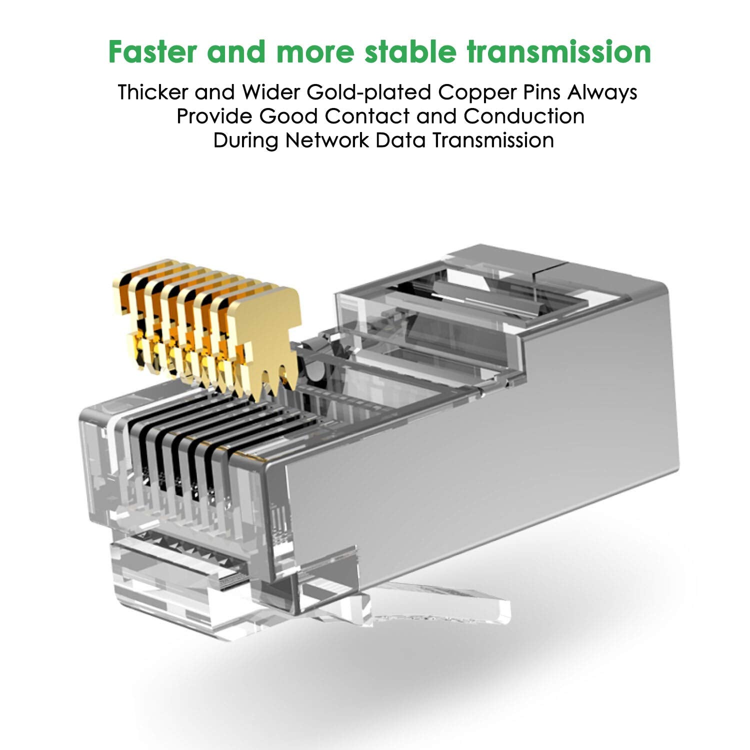 Jodroad Shielded Rj45 Cat5 Cat6 Pass Through Connectors   Pass Through Modular Plugs Gold Plated 3 Prong 8P8C Ethernet Ends For