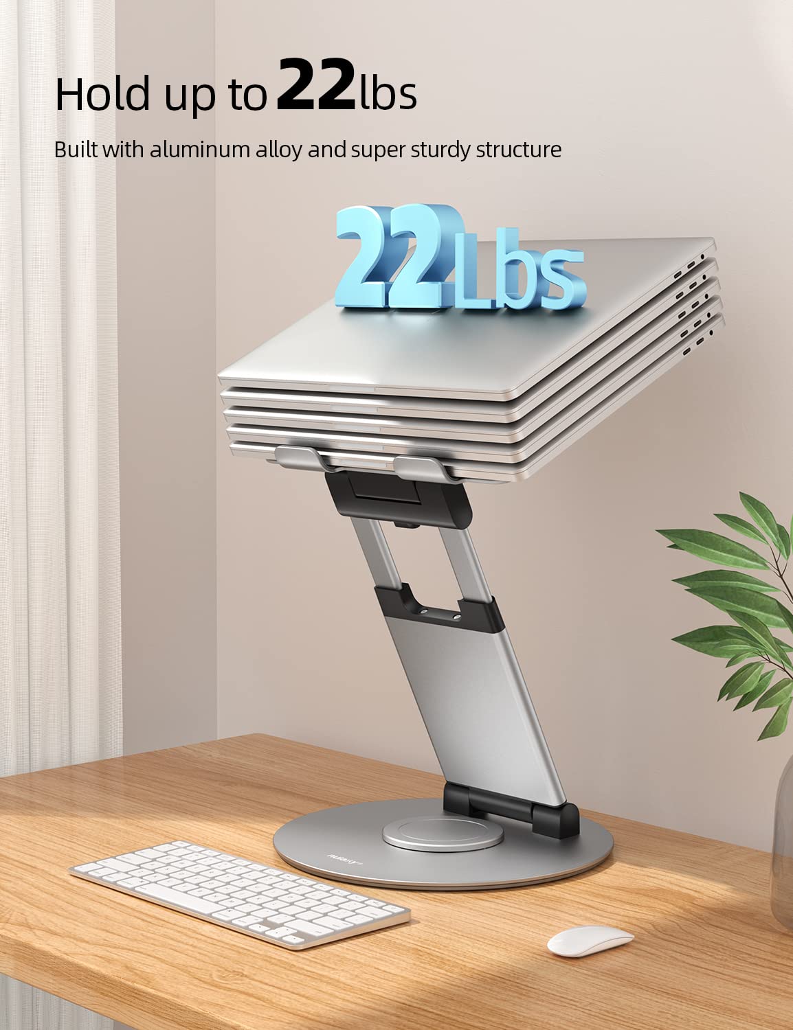 Nulaxy Telescopic 360 Rotating Laptop Stand For Desk Adjustable Height Swivel Pull Out Design Ergonomic Laptop Riser Fits All 10 17' Laptops Computer Macbook, Silver