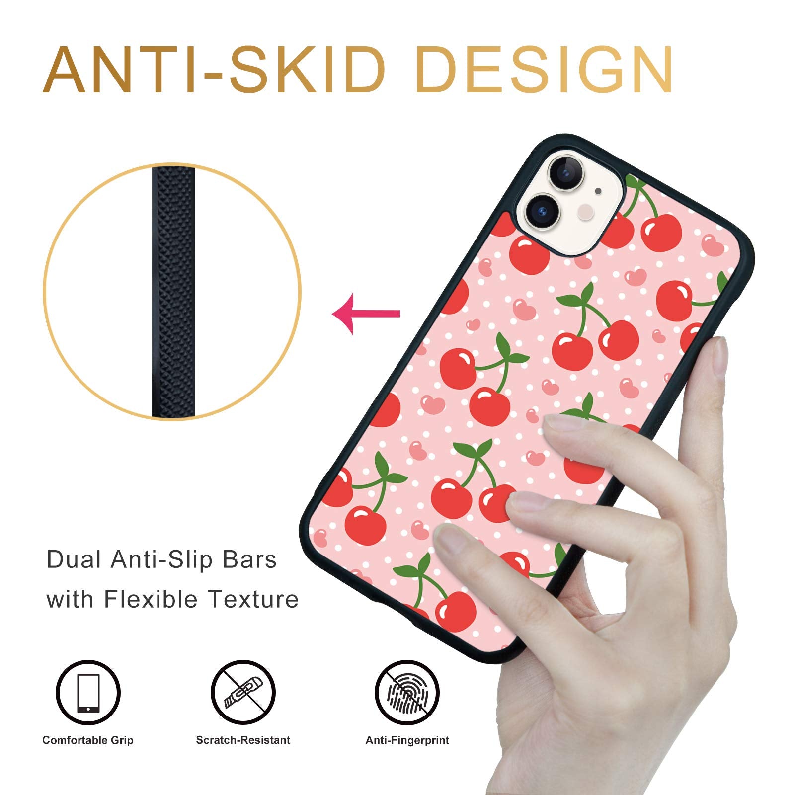 FANXI iPhone 11 6.1 Inch Shockproof Protective Phone Case TPU Aluminum Pink Cherry