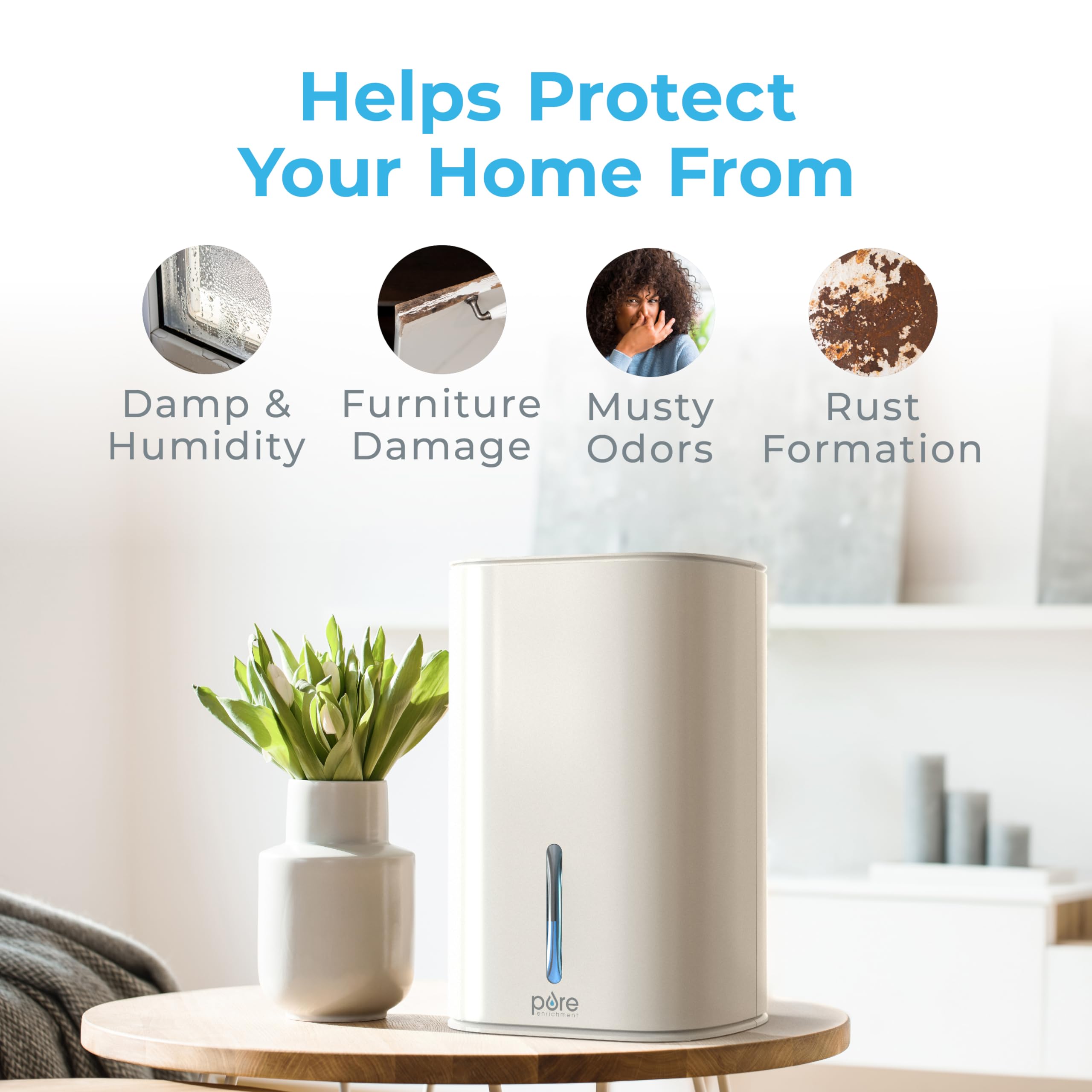 Pure Enrichment Puredry Mini Dehumidifier   27Oz Compact Water Tank Eliminates 300Ml/Day Of Excess Moisture From Closets, Bathro