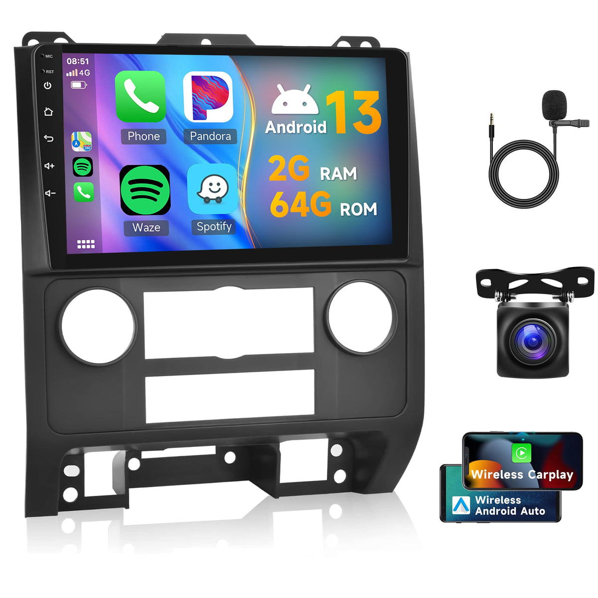 2G 64G Android Car Stereo For Ford Escape 2007-2012/Mazda Tribute 2007-2012 With Apple Carplay, Rimoody 9 Inch Touch Screen Car 