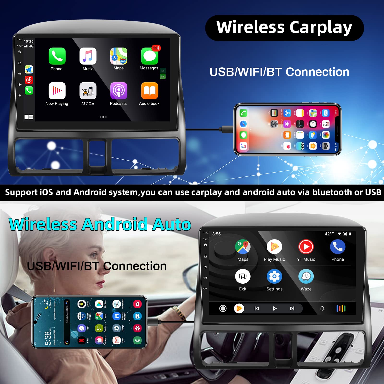 For Honda Crv 2002 2006 Wireless Carplay/Android Auto Android Car Stereo With 9' Touchscreen Autoradio Support Mirror Link Gps Navigation Wifi Backup Camera Multimedia Player Headunit