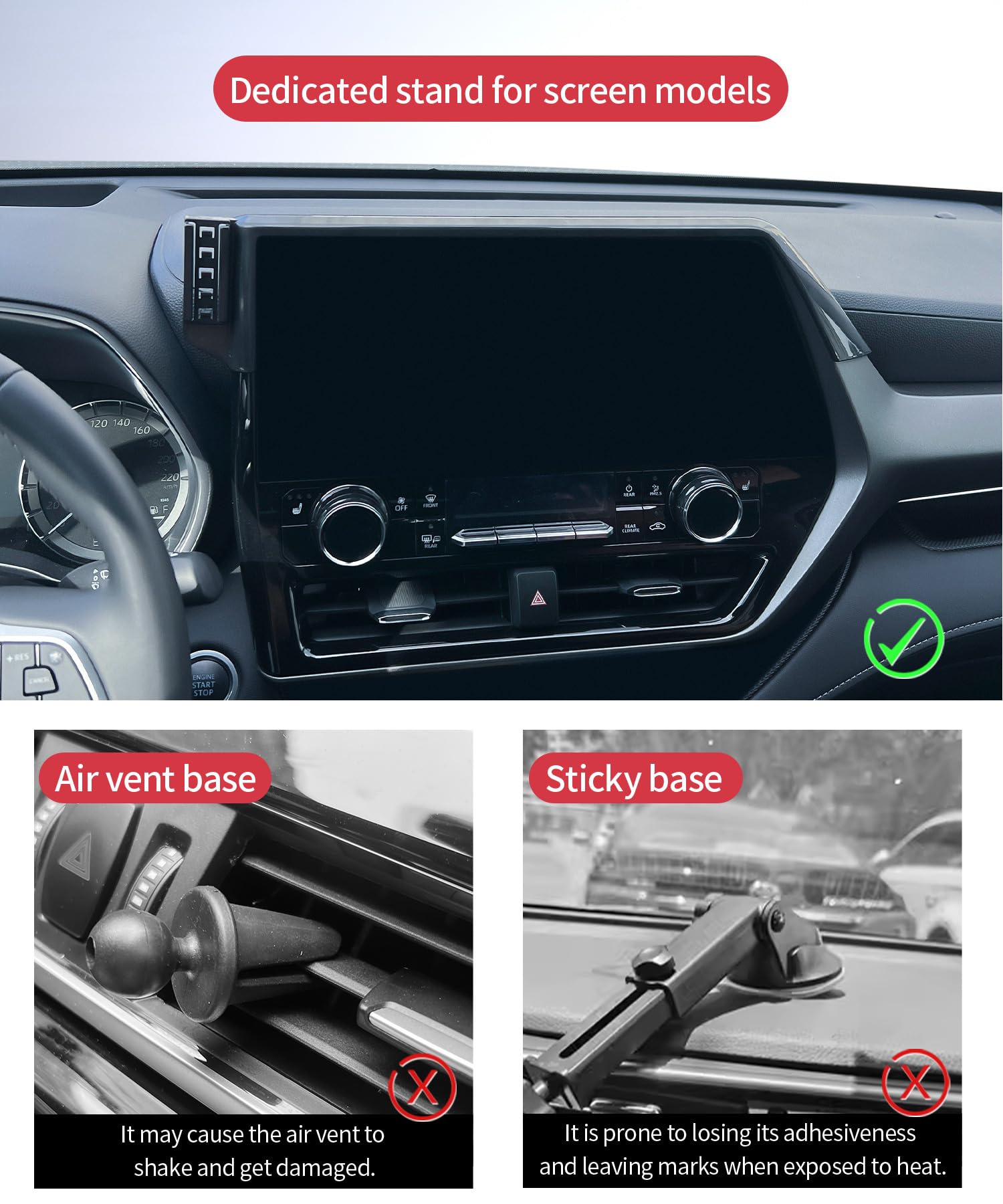 Masergogo Wireless Charging Car Phone Holder For Toyota Highlander/Hybrid 2020-2025 Accessories 12.3 Inch Screen Fixed Clip,360