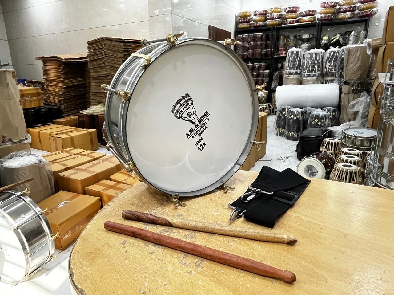 Stock Mania Steel Snare Drum, Silver, 12 Inch, With Snare Wires And Tension Rods