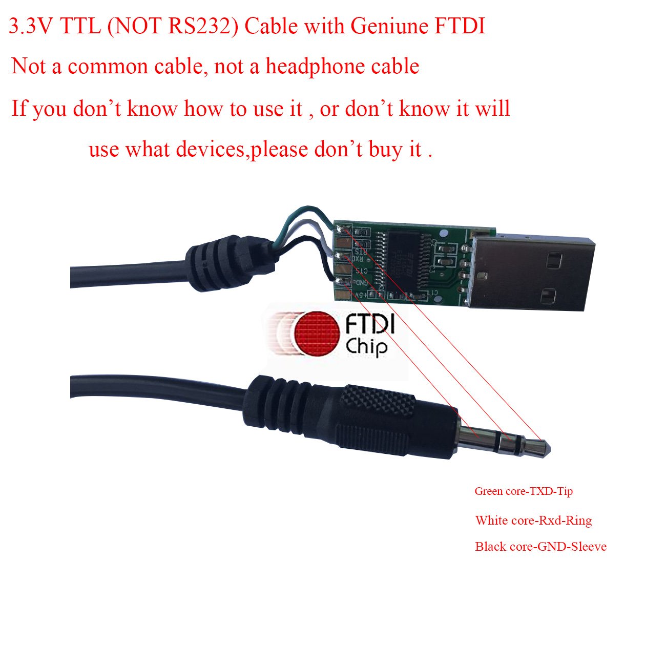 Green-Utech 6Ft Usb Ttl Serial Adapter Converter Cable 3.3V/3V3 3.5Mm Stereo Jack Cable Support Win 7 Win 8 Android Linux, Mac O