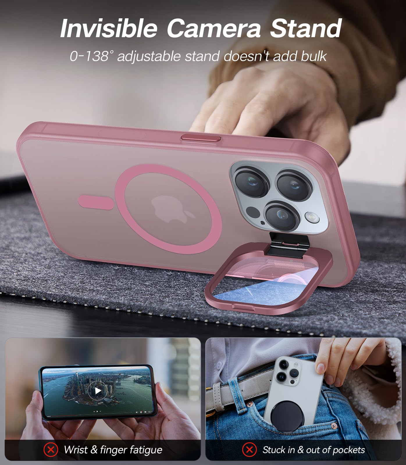 Vofata For Iphone 14 Pro Case With Metal Camera Stand [Built In 9H Camera Lens Protector][Compatible With Magsafe] Military Grad