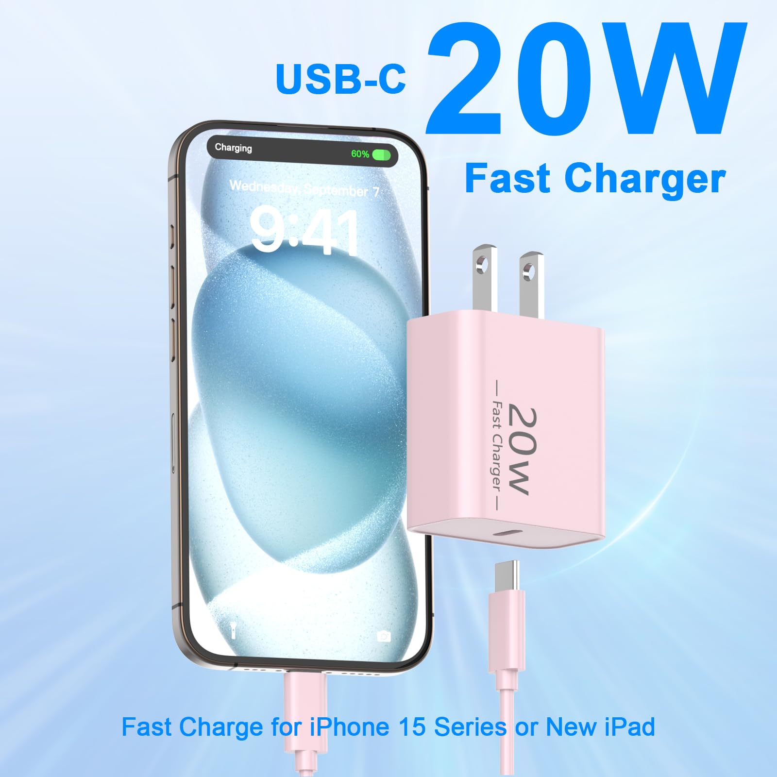 Matsusho Iphone 15 Charger Fast Charging 10 Ft, 2 Pack 20W Usb C Wall Charger With 10Ft Type C Charger Fast Charging Cable Compa