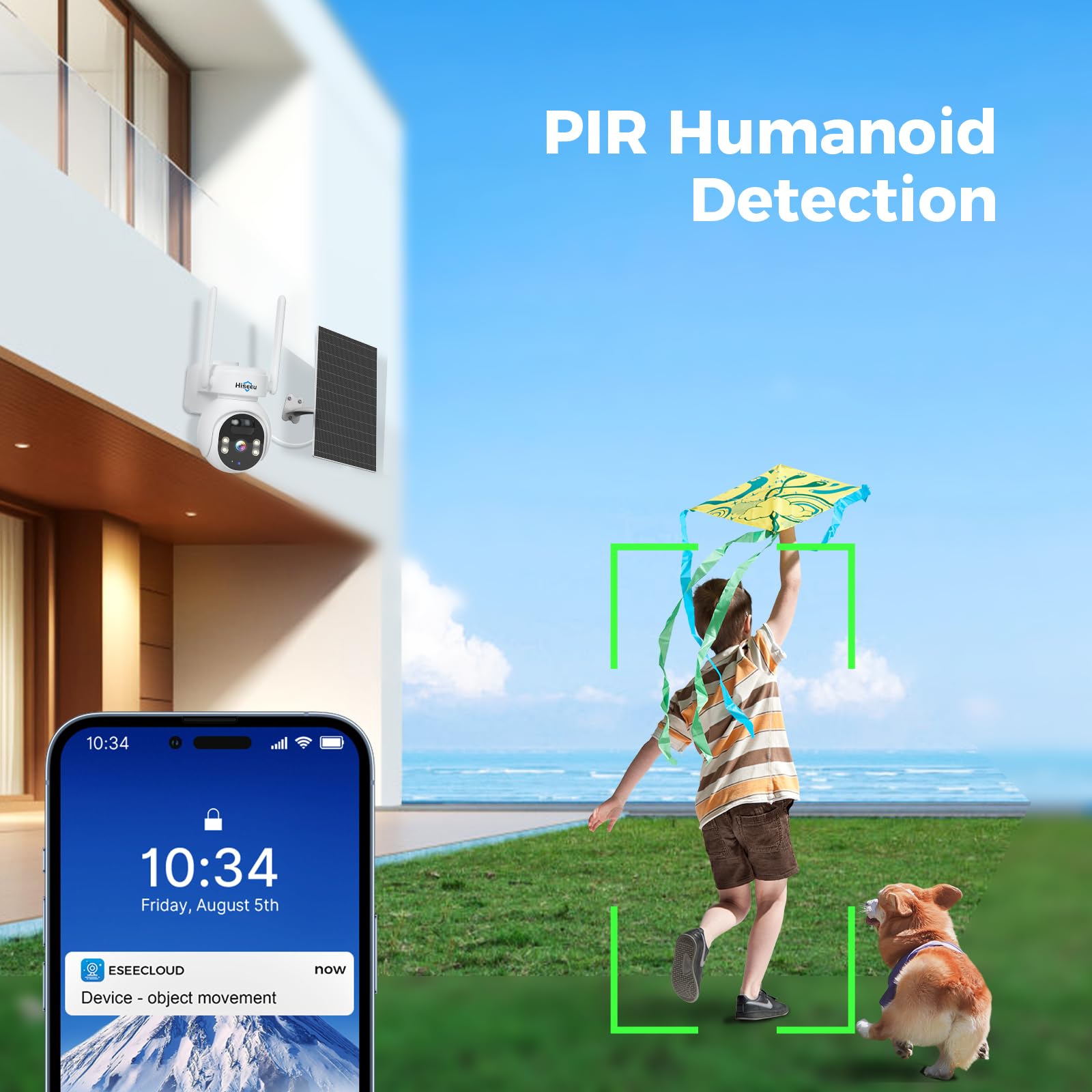 Hiseeu Solar Camera, 4Mp 100% Wireless Wifi Camera Outdoor, Humanoid Detection, Ptz 360 View, Color Night Vision, Ip66 Waterproo