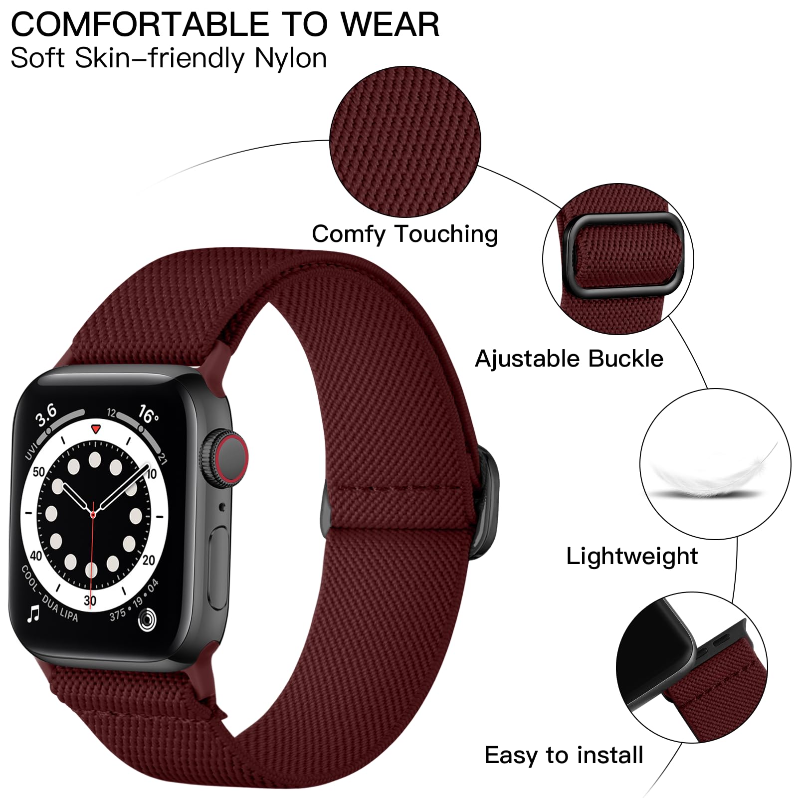 Lerobo Compatible With Apple Watch Band 45Mm Series 9 10 8 44Mm 46Mm Se Ultra 2 49Mm Band 42Mm For Men Women Stretchy Nylon Solo