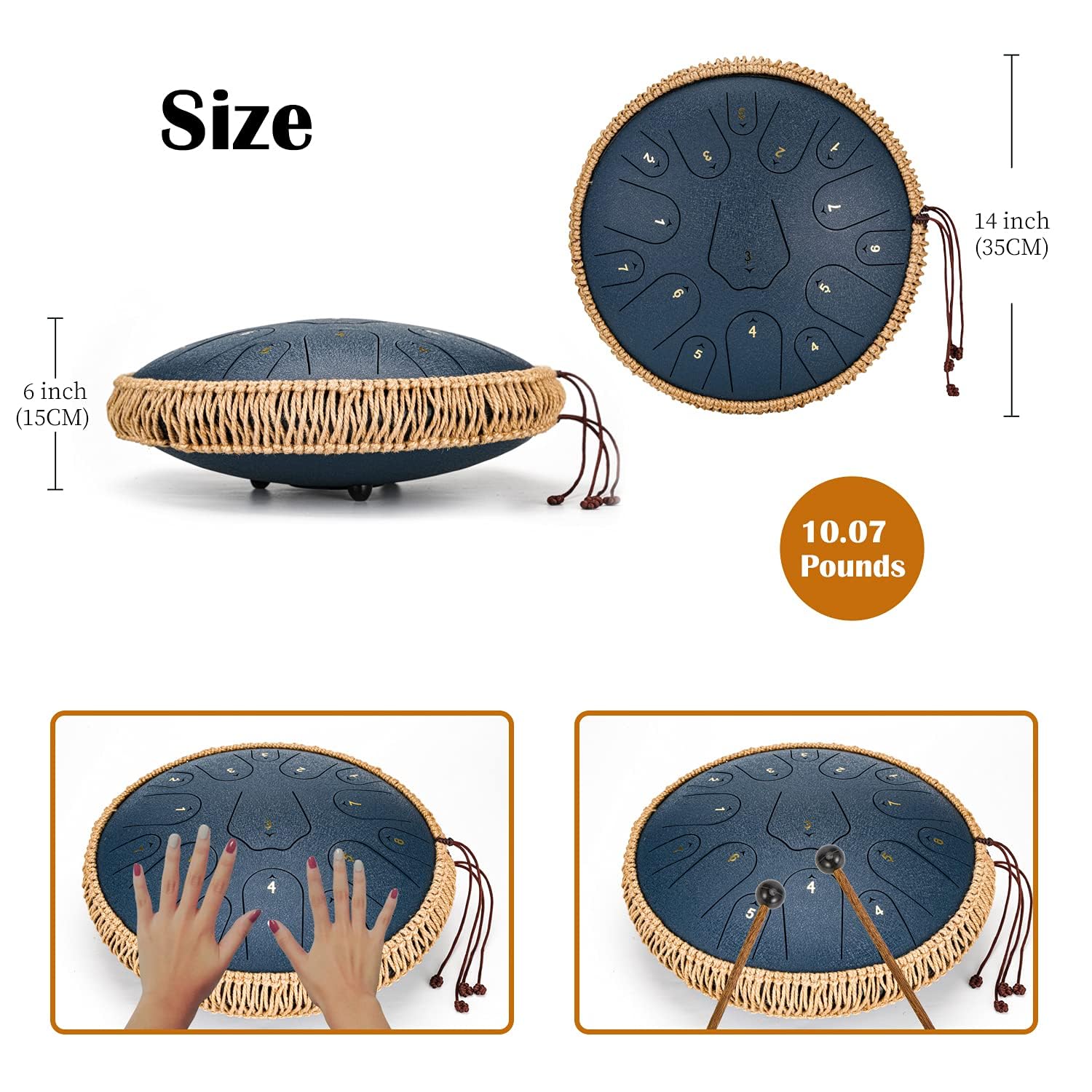 Steel Tongue Drum- Chunfeng 14 Inch 15 Notes- Tongue Drum For Adults- Hand Pan Drums With Music Book, Steel Drums Mallets And Ca