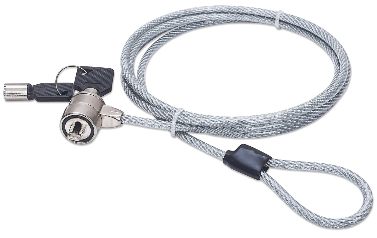Manhattan Laptop Lock - Key Lock, Silver, 4.6 Ft Steel Cable, K-Slot Design, 2 Tubular Keys