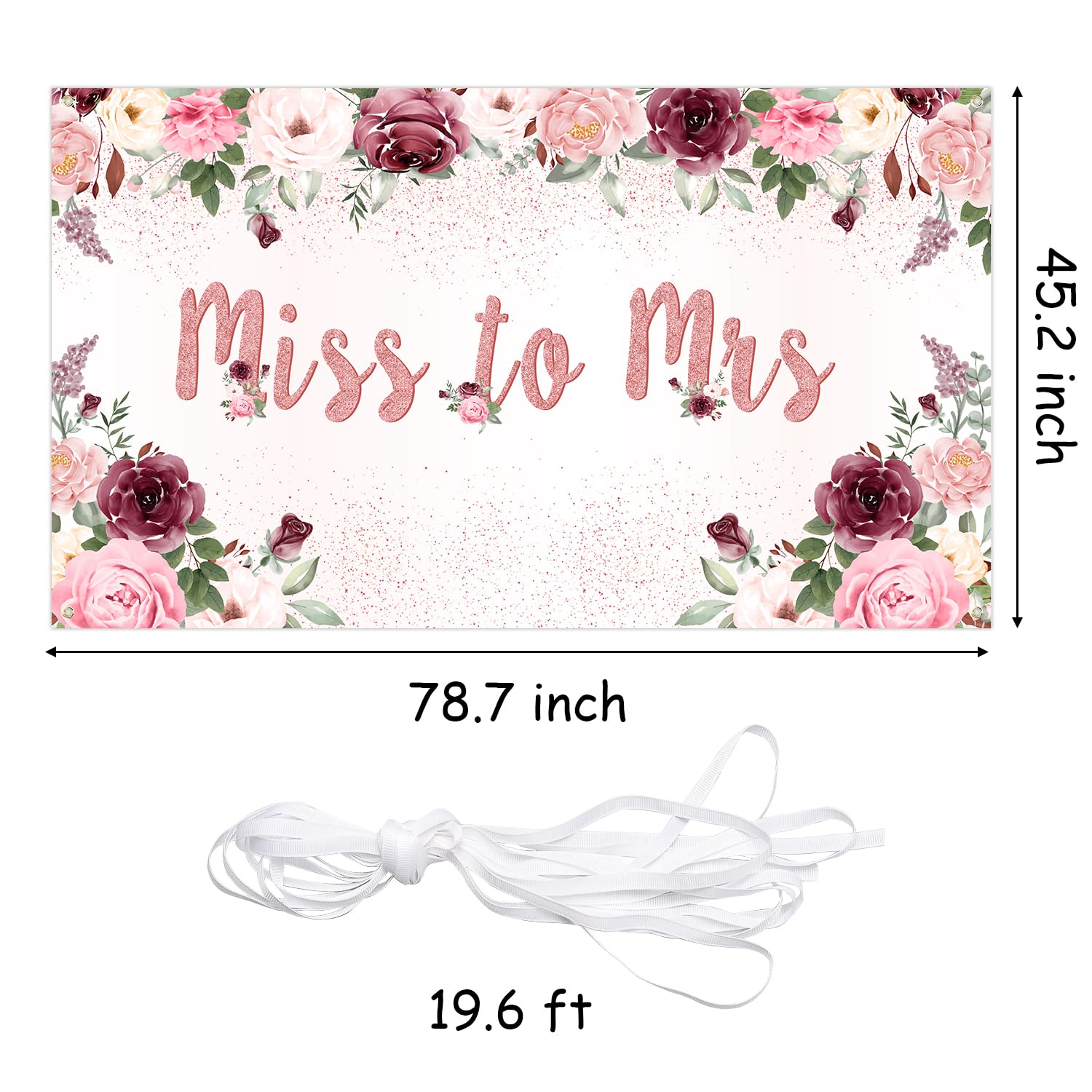 Watinc Xtralarge Miss To Mrs Bridal Shower Backdrop Banner Decorations, Pink Floral Rose Gold Glitters Confetti Decors, Wedding