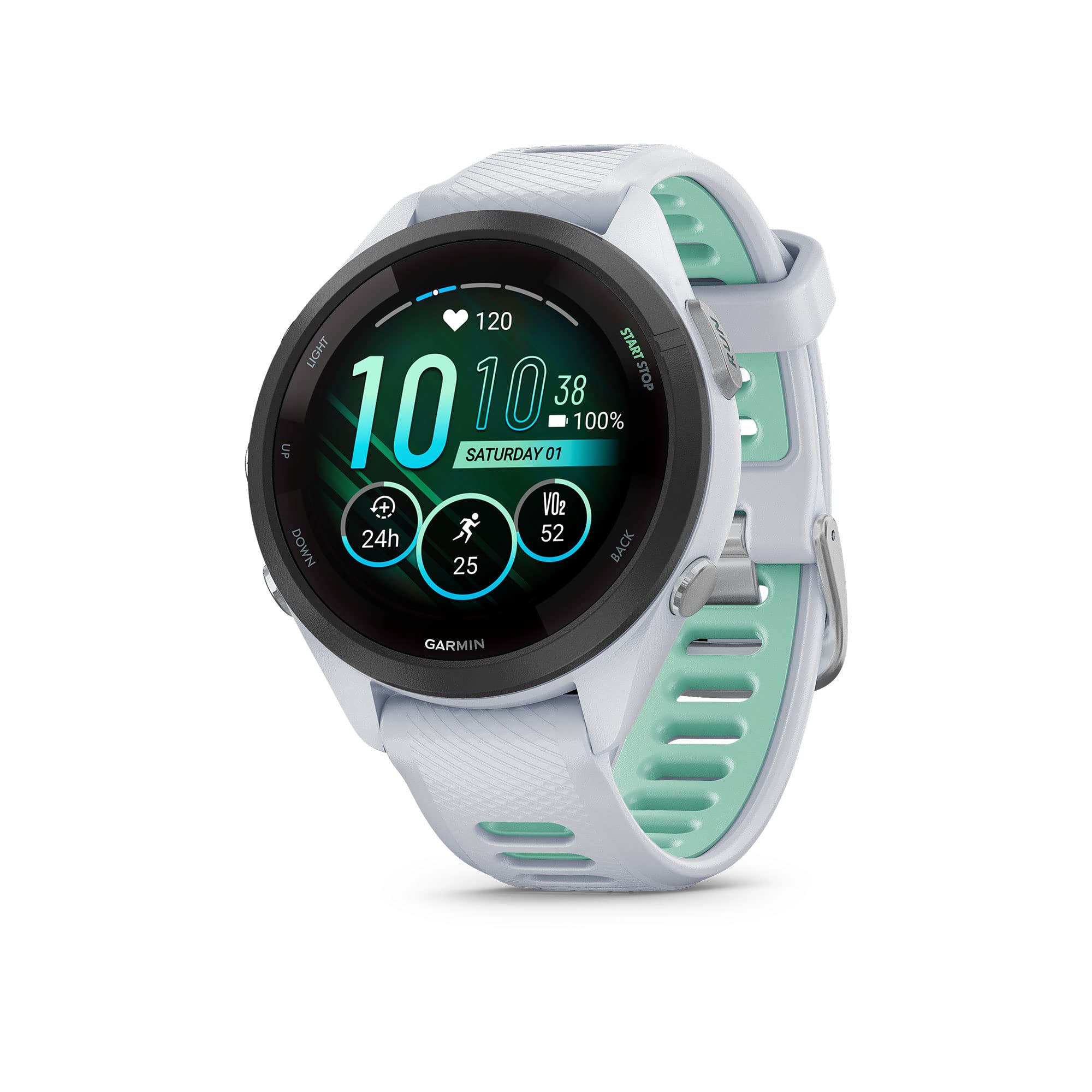 Garmin Forerunner 265S Running Smartwatch, Colorful Amoled Display, Training Metrics And Recovery Insights, Whitestone And Neo T