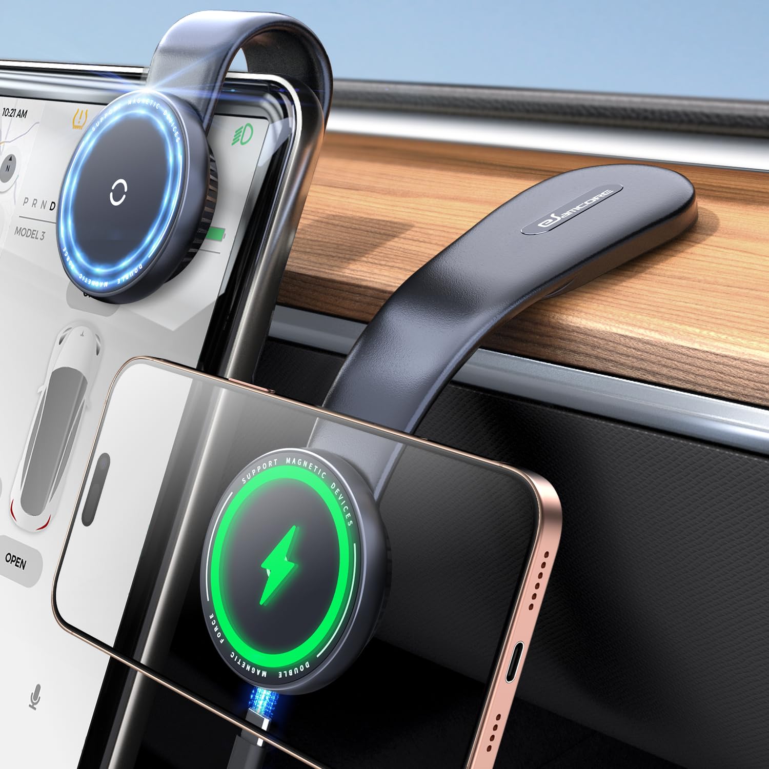 Esamcore For Magsafe Car Mount Charger, Wireless Magnetic Car Phone Holder Detachable 15W Fast Charging For Dashboard With Benda