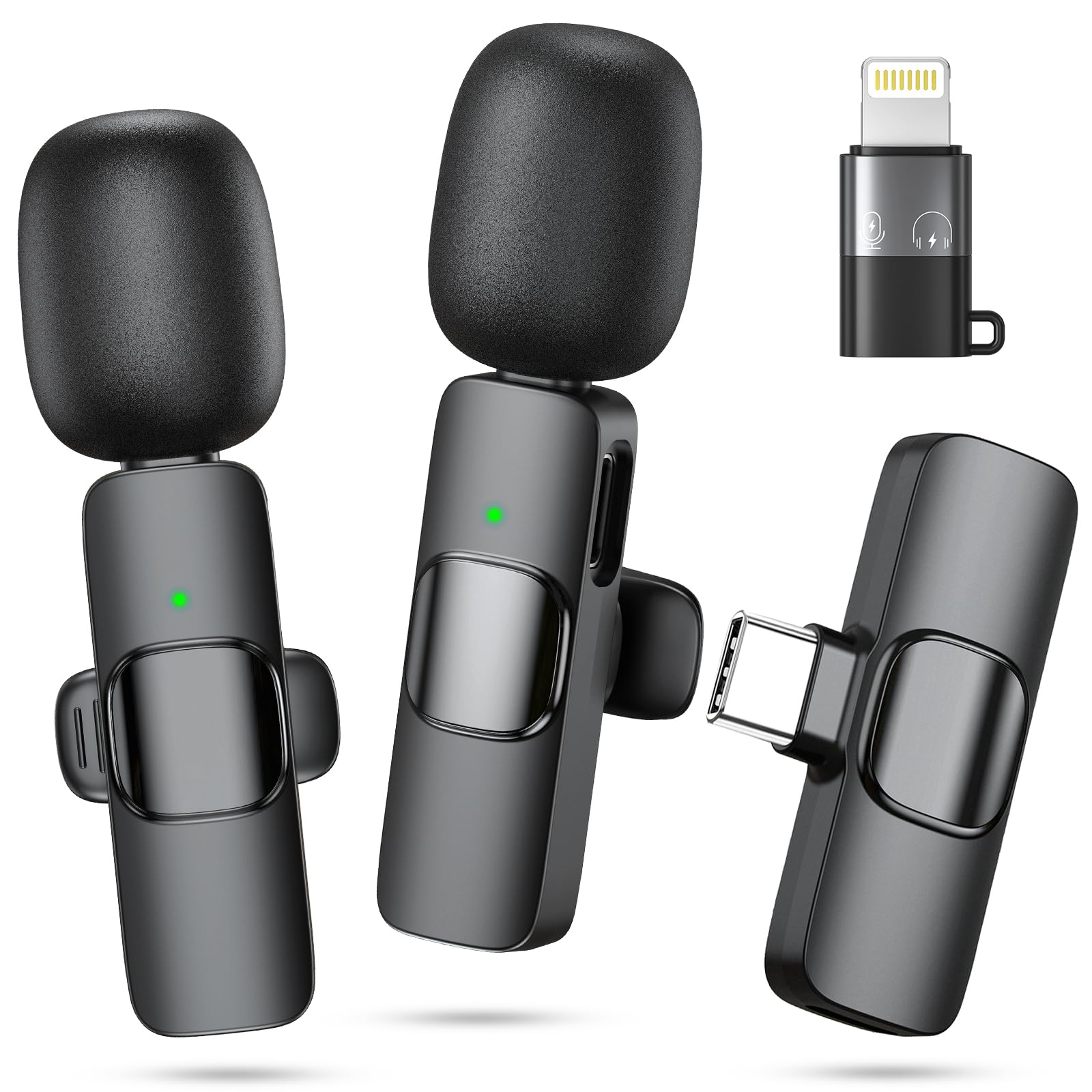 CDMVAB Wireless Microphone for iPhone, Android Phone, Laptop, 2 Pack Lavalier Microphone for Video Recording, Mini Mics with Noi