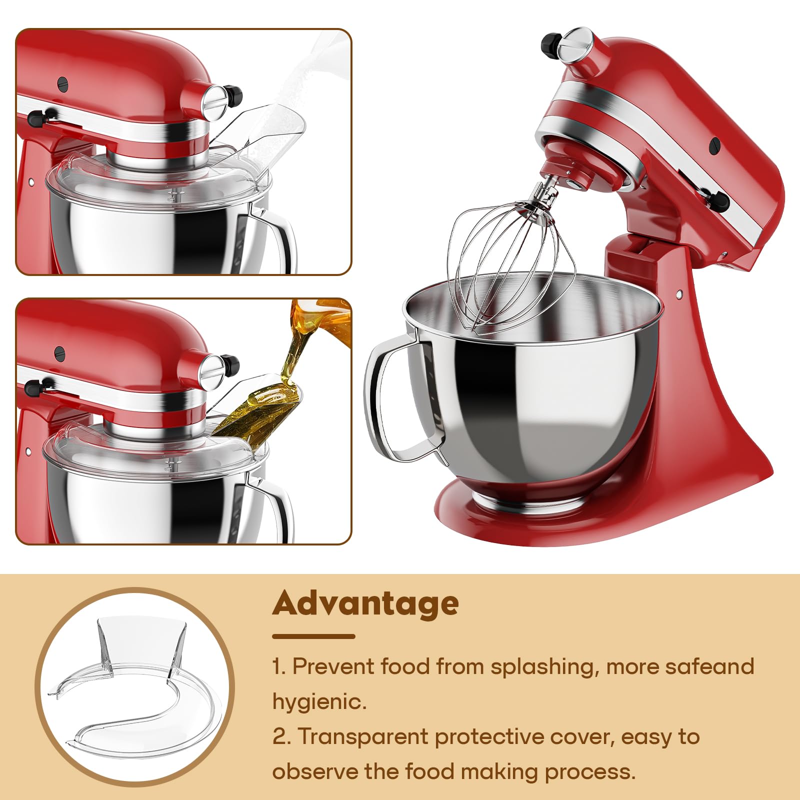 Cofun Pouring Shield For Kitchenaid 4.5 5 Q Tilt Head Stand Mixers, Fit Splash Guard For Kitchenaid Mixer Bowl(Stainless Steel,