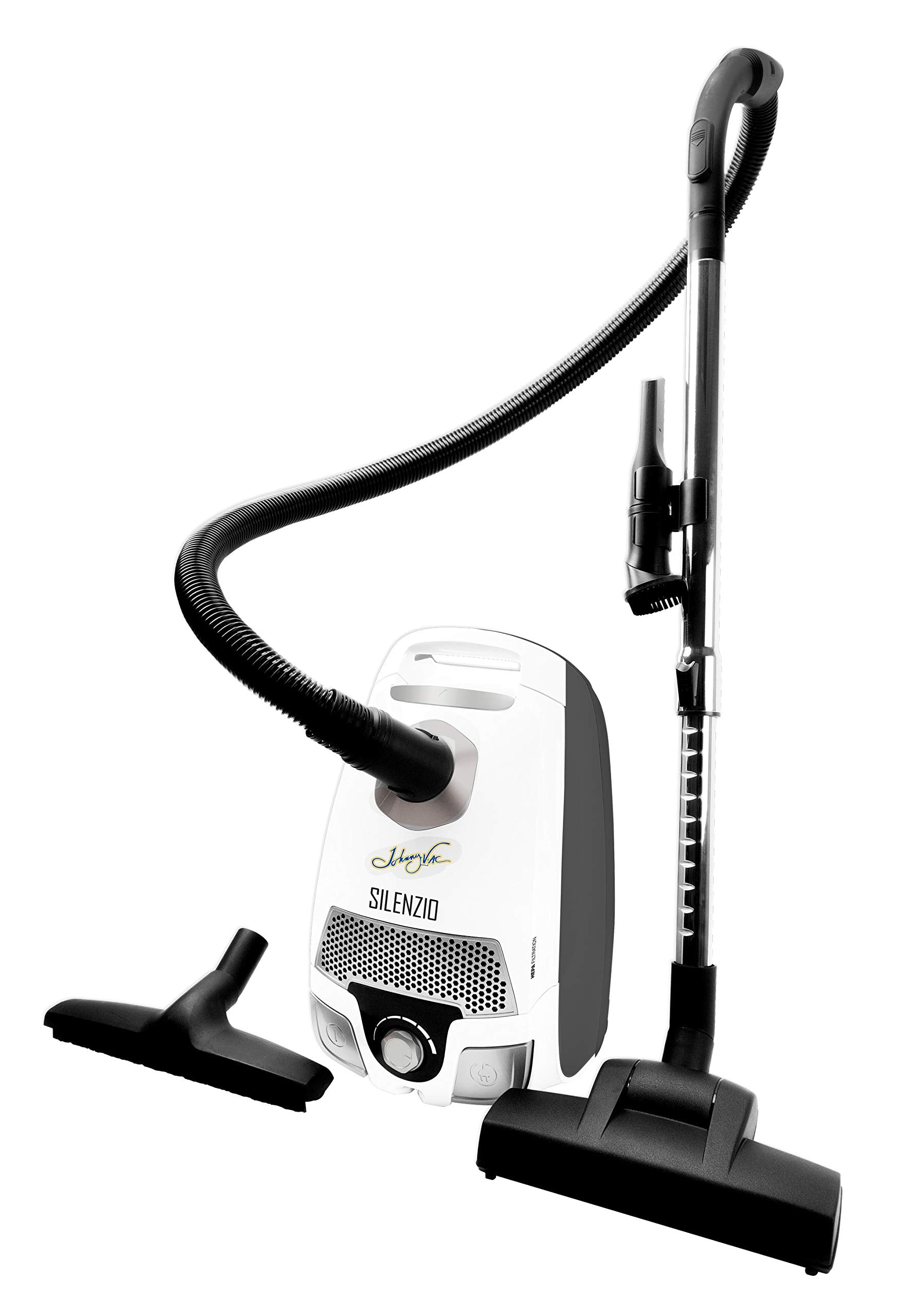 Johnny Vac Canister Vacuum Silenzio   Hepa Filtration   Hepa Bag   Wessel Werk Turbo Air Nozzle   Telescopic Handle   Set Of Bru
