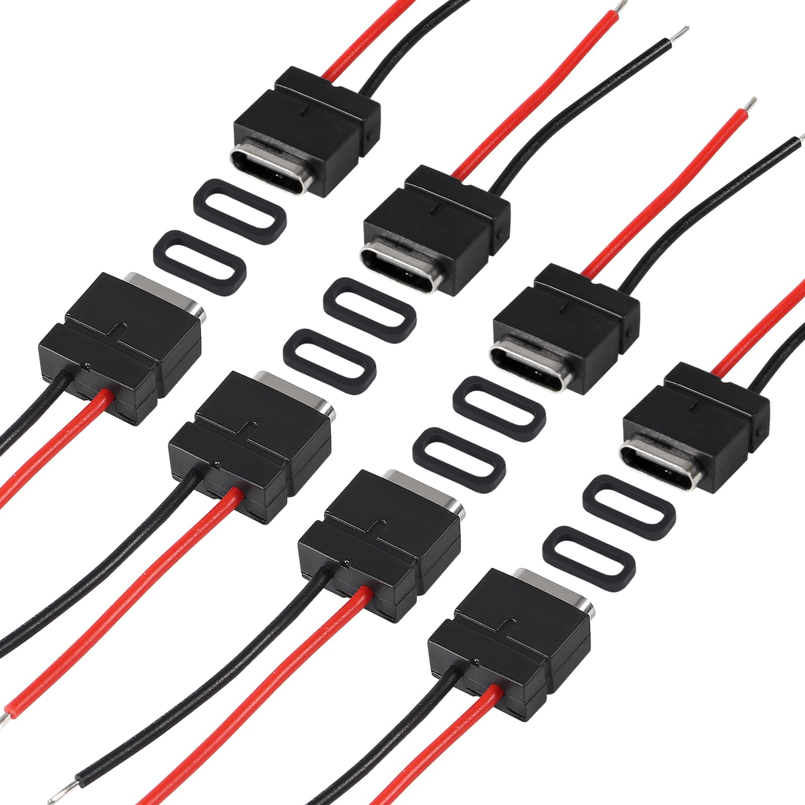 Xiitia 8Pcs Usb Connector Type C Female Chassis 2 Pin For Diy, 2.5A 5V Waterproof Grade Ip67 Female Chassis 2P Solder Wire Type