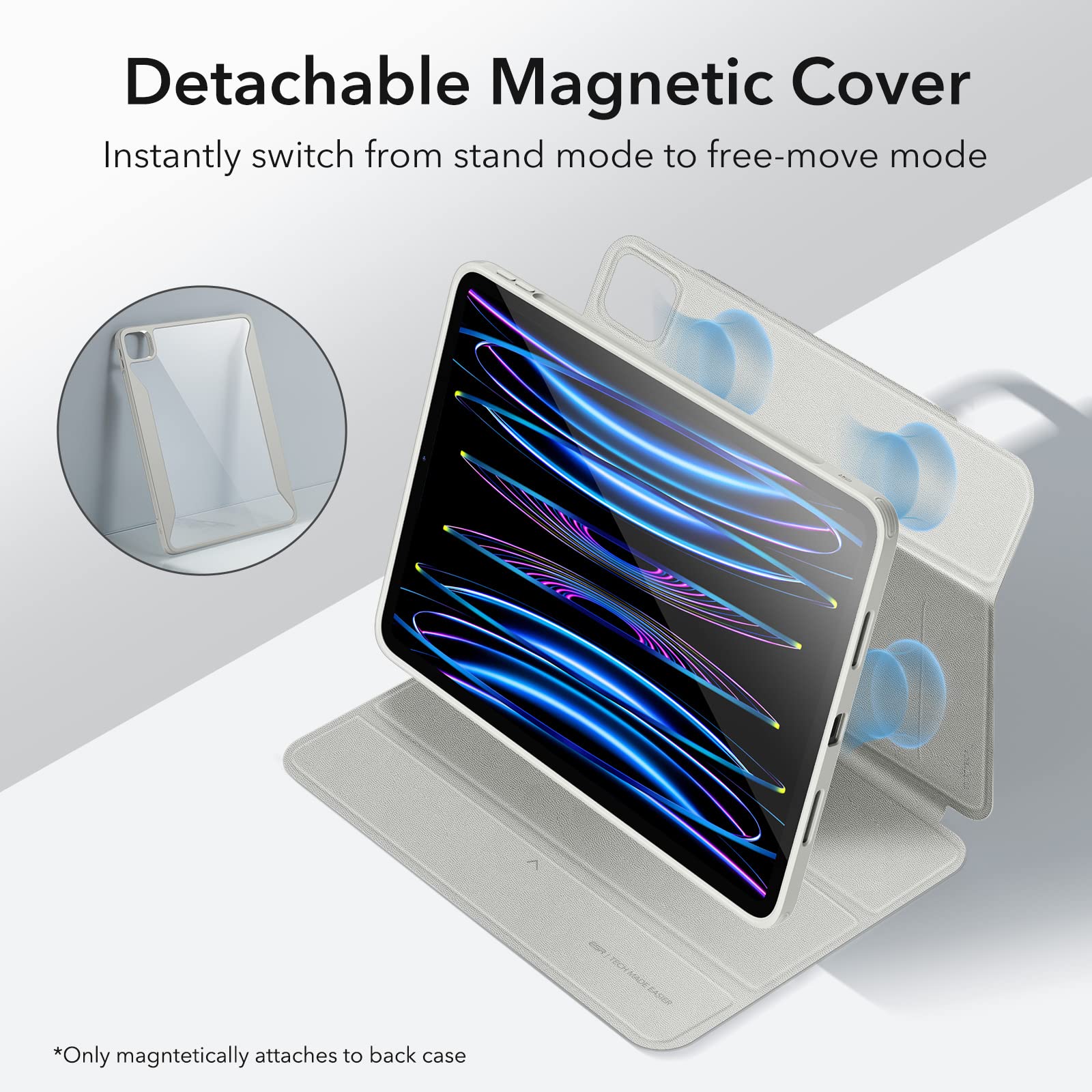 Esr For Ipad Pro 11 Inch Case (2022/2021/2020/2018, 4Th/3Rd/2Nd/1St Generation) With Pencil Holder, Removable Magnetic Cover, Vertical Stand, Rebound 360 Series, Brilliant White