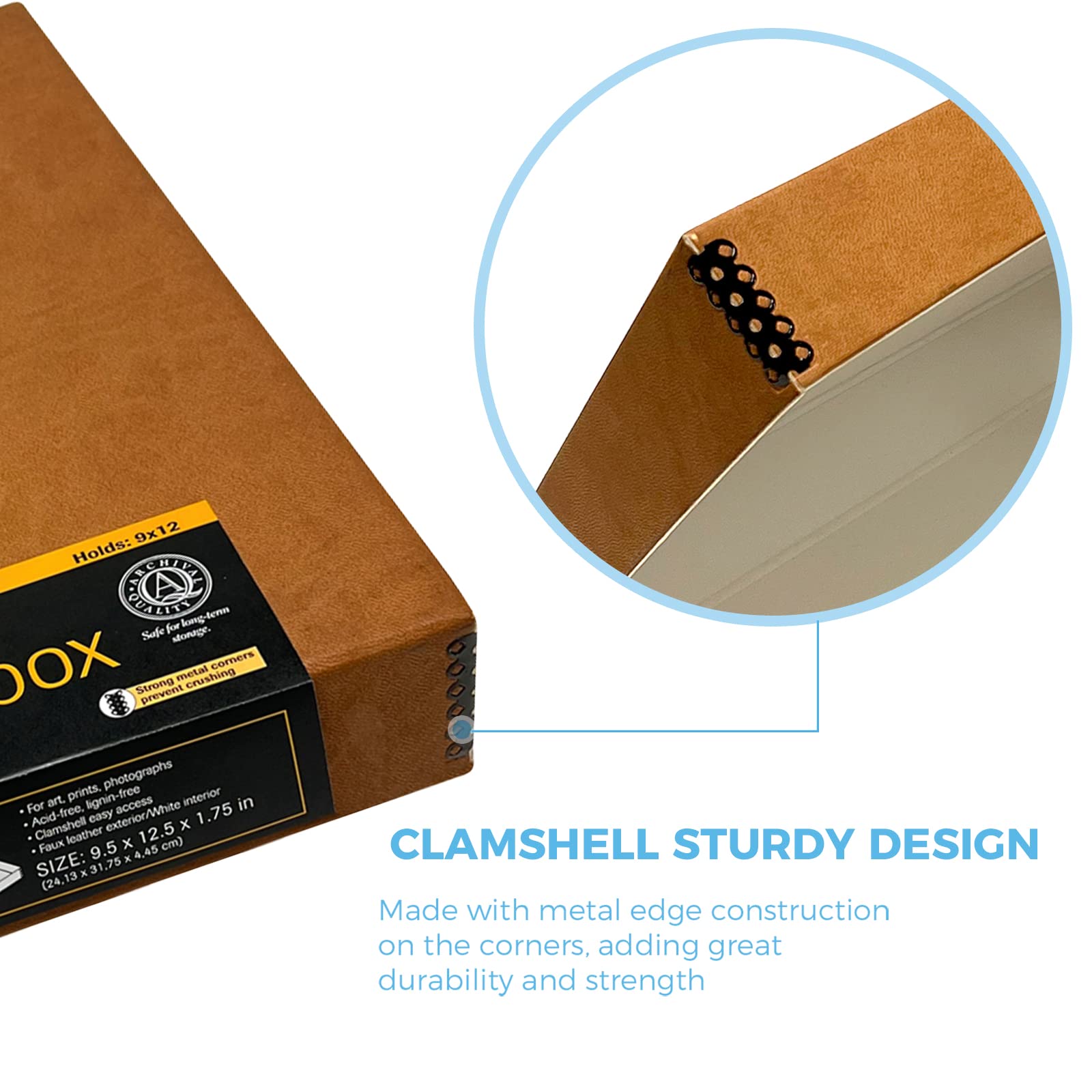 Lineco Folio Storage Box, Clamshell Design With Metal Edge. 9.5X12.5X1.75, Archival Boxboard, Organize And Preserve Photos, Prints, Cards, Magazines, Documents, Art, Ephemera, Family Records, Tan