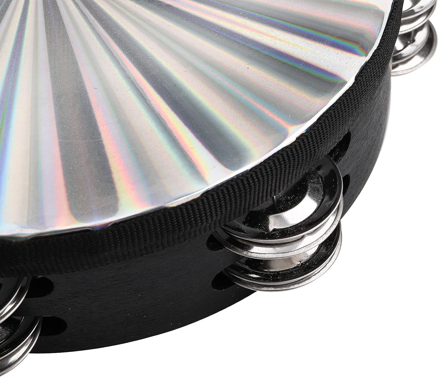 Youeon 2 Pack Radiant Tambourine With Double Row Jingles, 8/10 Inch Wood Handbell Music Reflective Drum, Hand Drum Percussion In