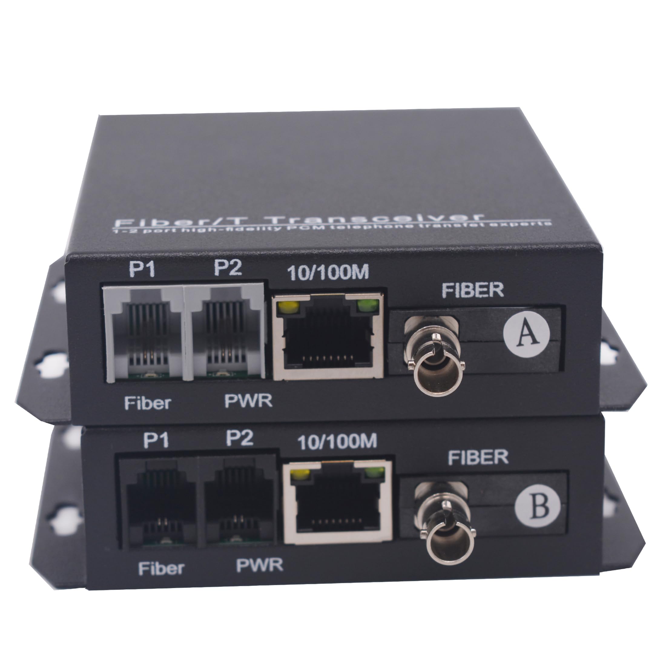 Wekuant 2 Pots Telephone And 10/100M Ethernet Over Fiber Optic Extender St Adapter Singlemode Fiber Up To 20Km(12.4 Mi) Multimod