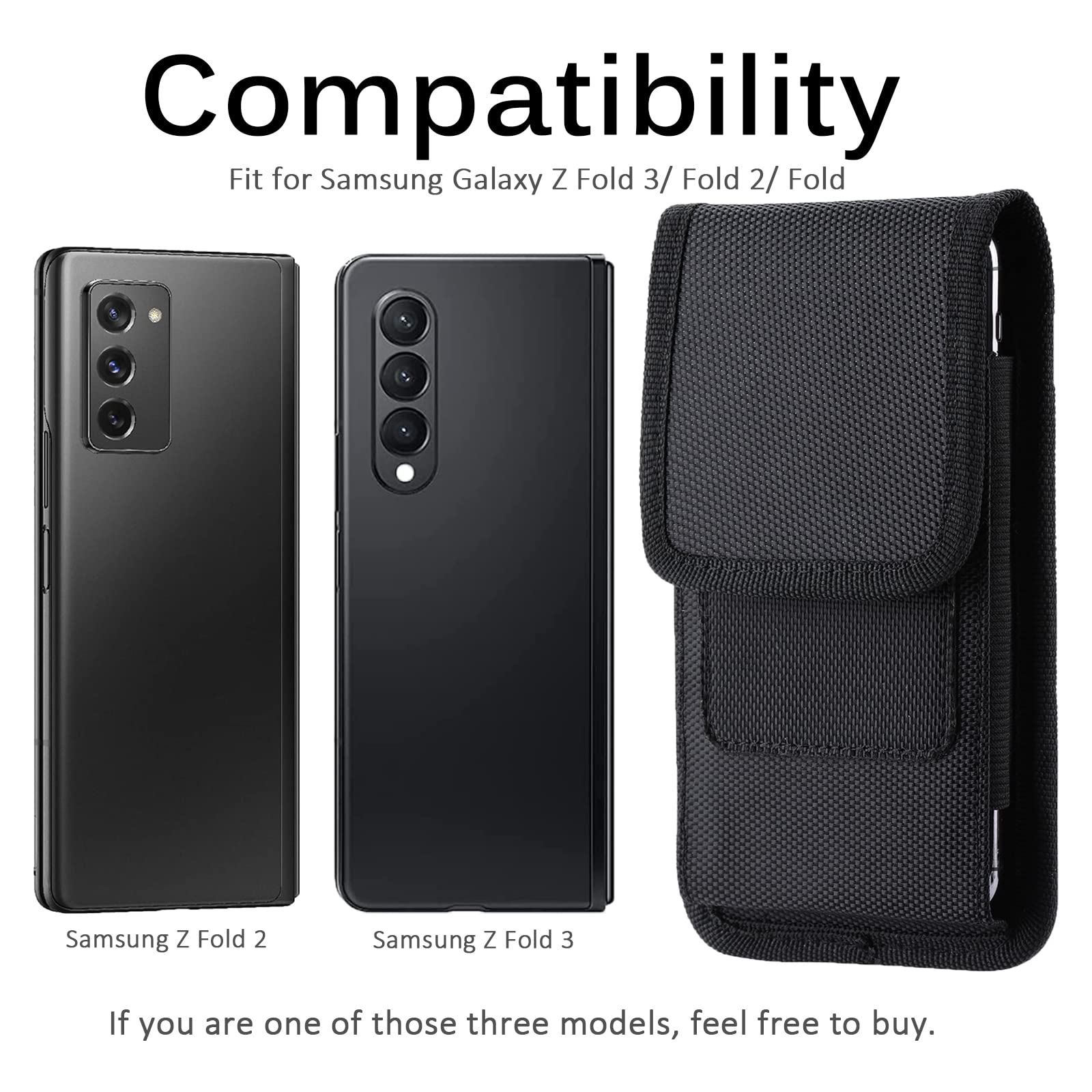 Miimall Compatible For Samsung Z Fold 7 6 5 4 3 2 Holster Phone Pouch, Wear-Resist Nylon Belt Clip Case Waist Holster Pouch For