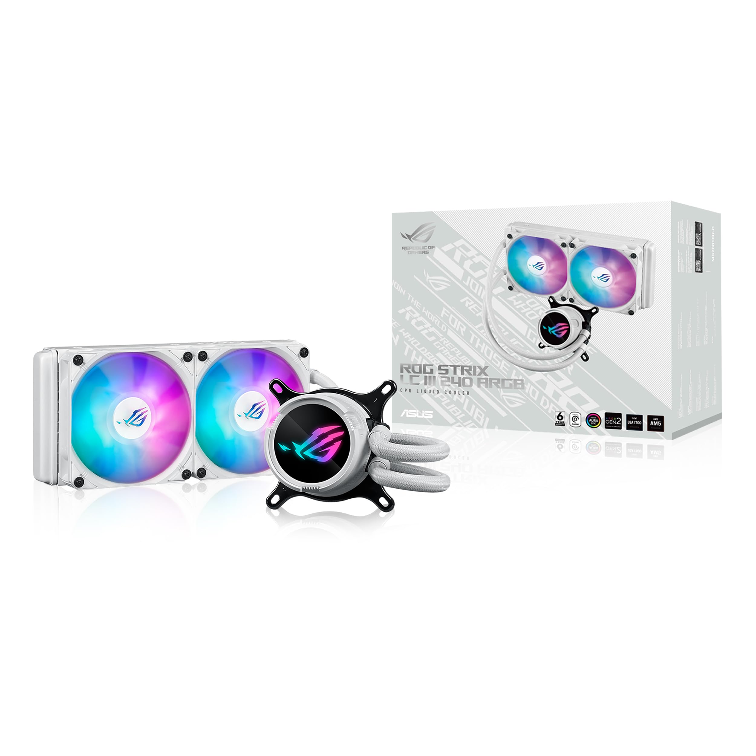 ASUS ROG Strix LC III 240 ARGB White Edition Allinone CPU Liquid Cooler with 360 rotatable Water Block, Aseteks New Gen7 v2 Pu