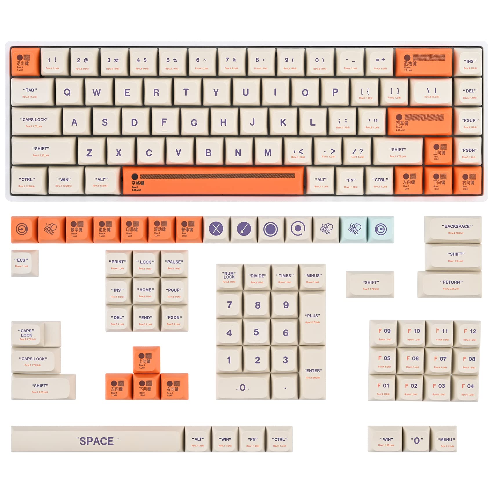 Guffercty Kred Xda Profile Keycaps Set 142 Key Retro Plastic Theme Keycaps For 60% 65% 100 Cherry Mx Gaming Keyboard (Plastic)
