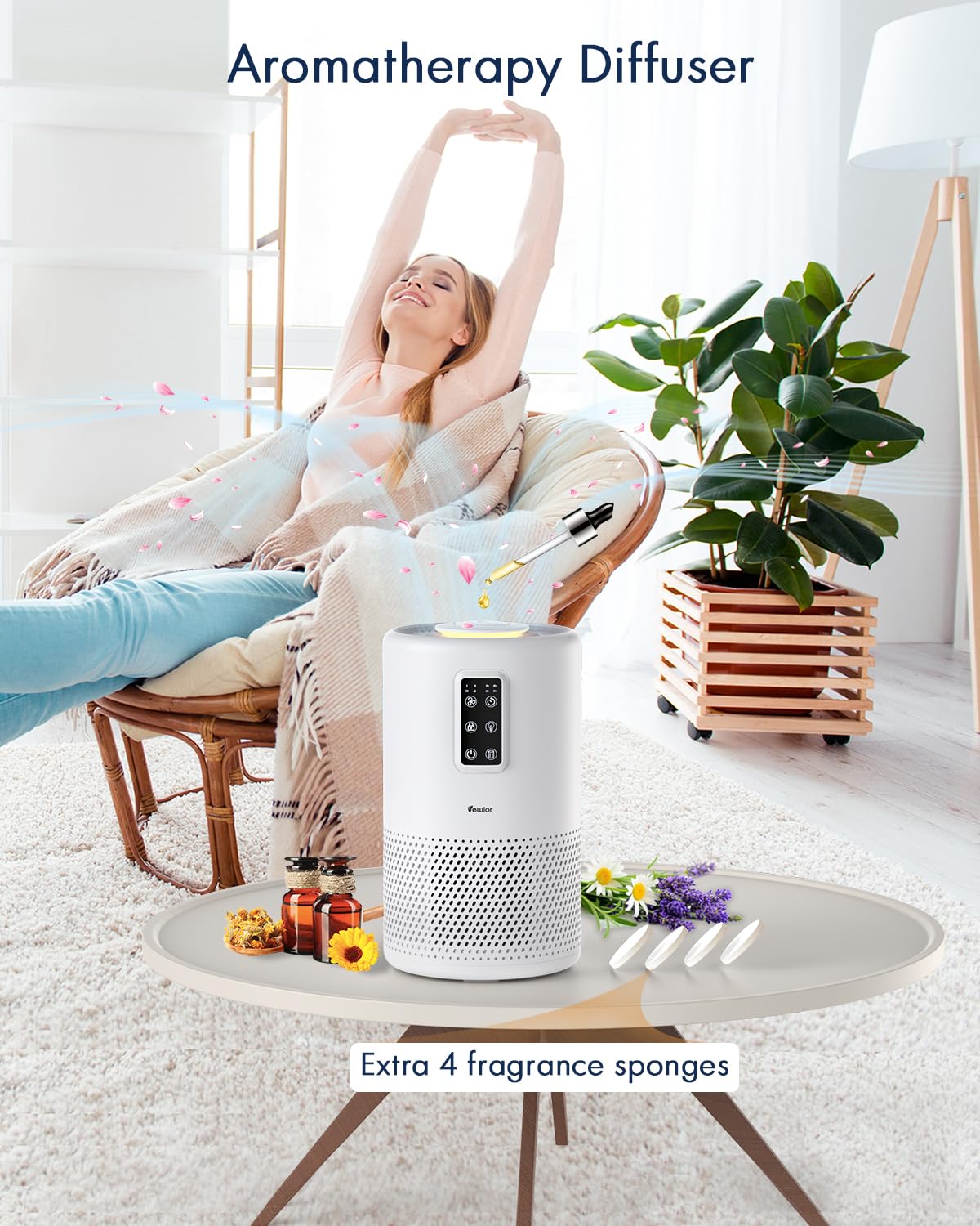 Air Purifiers For Home Large Room Up To 1076Ft, Vewior H13 True Hepa Air Purifier For Bedroom With Night Light, Fragrance Sponge