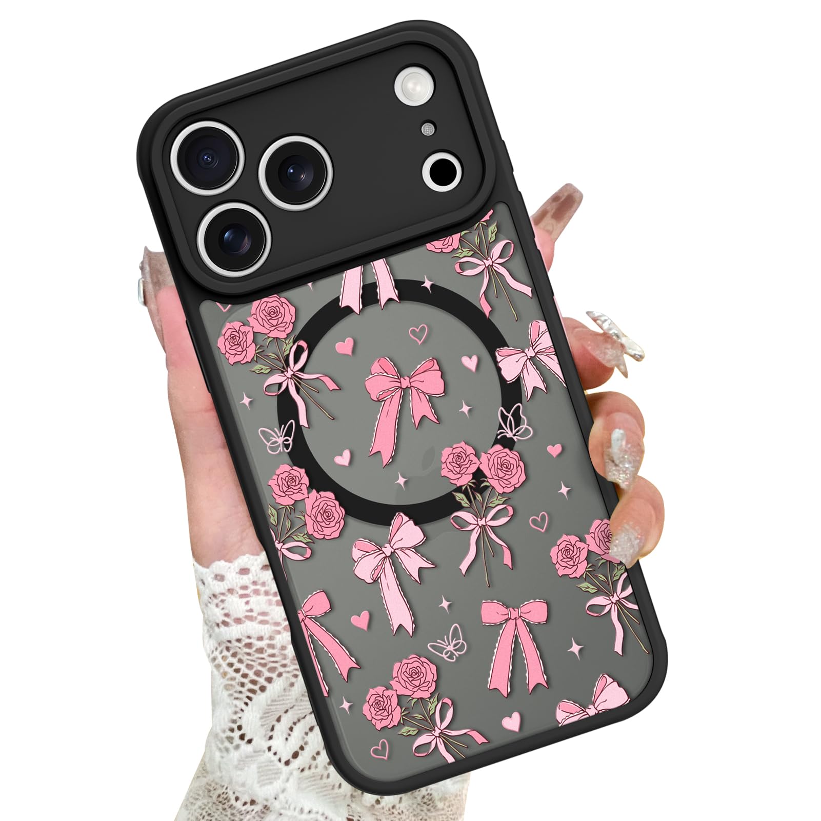 KANGHAR Case Compatible with iPhone 17 Pro Max Bows Bouquet Pattern [Compatible with Magsafe] Cute Flowers Florals Protective Ma