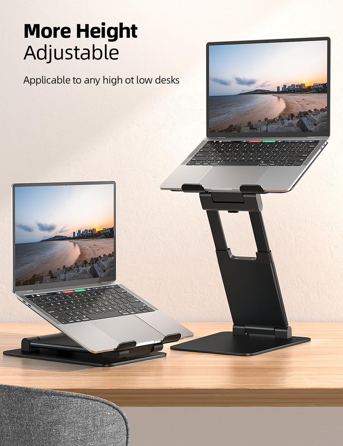 Nulaxy Height Adjustable Laptop Stand For Desk, Dual Foldable Aluminum Computer Riser, Pull Out Design Ergonomic Sit To Notebook Holder Convertor, Compatible With All 10 17' Laptops, Tablets, Black
