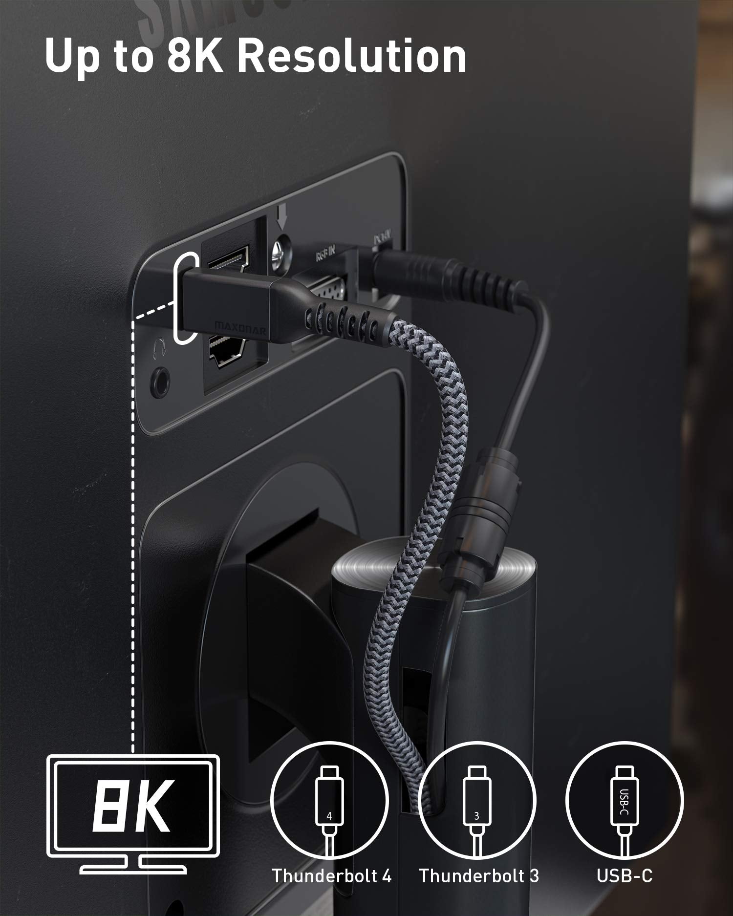 Maxonar [3.3Ft] Thunderbolt 4 Cable, 240W Thunderbolt Cable 40Gbps Sync 8K/5K@60Hz Display And For Thunderbolt 4, Thunderbolt 3, Usb4, And Usb C Devices