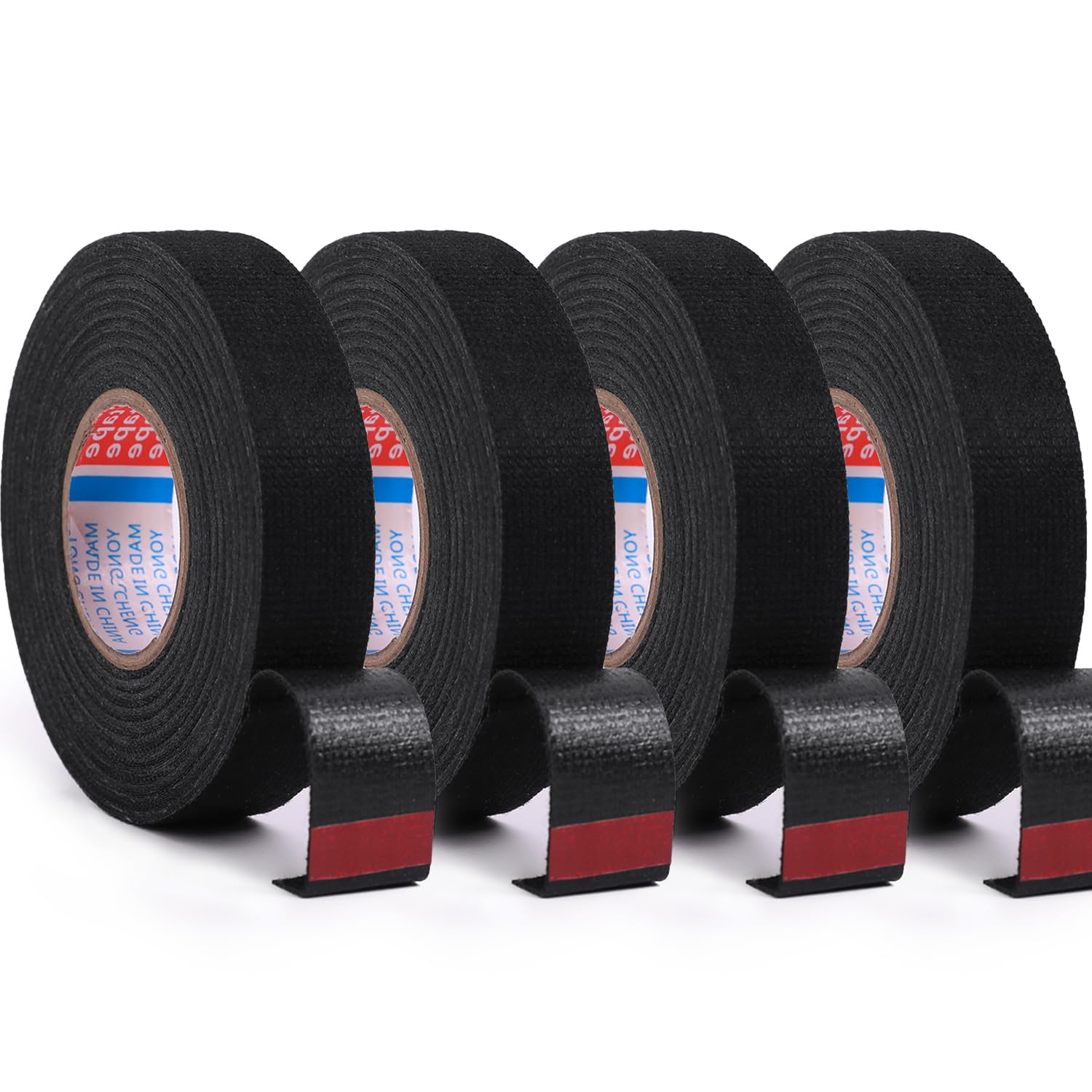 Zzjmch 4 Rolls Black Wire Harness Cloth Tape, Speaker Wiring Harness Cloth Tape, For Automobile Electrical Wire Harnessing Noise Dampening Heat Proof (Width: 20Mm, Length: 50Ft)