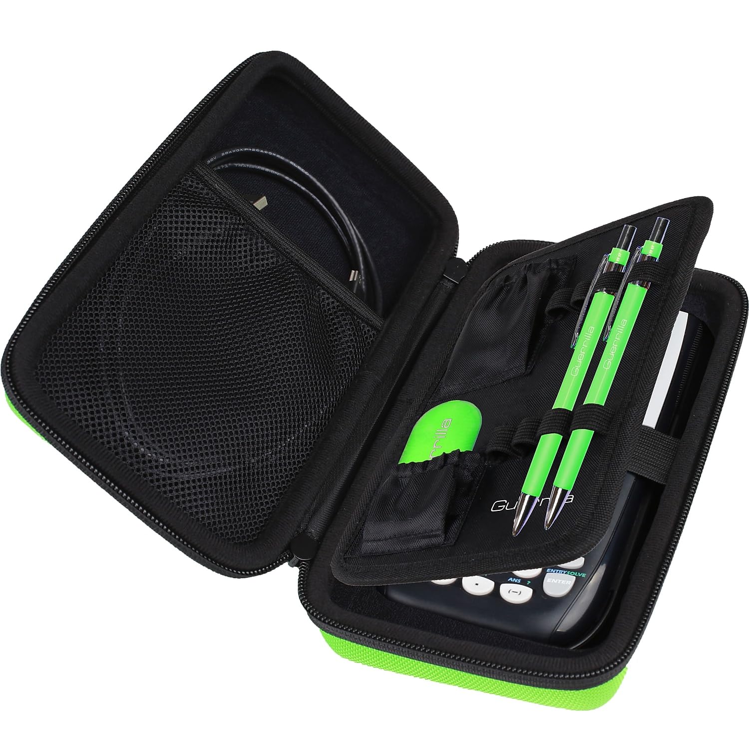 Guerrilla Hard Travel Case For Ti 83 Plus, Ti 84 Plus, Ti 84 Plus Color Edition, Ti 89 Titanium, Ti Nspire Cx&Cx Cas,Hp50G Graphing Calculators + Guerrilla'S Essential Calculator Accessory Kit, Green