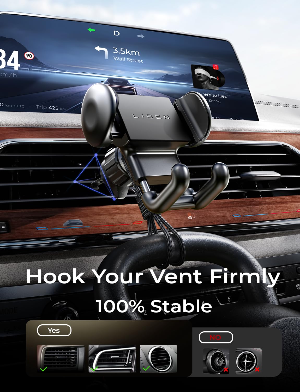 Lisen Car Vent Phone Mount, [Heavy Duty Friendly] Upgraded Car Phone Holder For Vent, Cell Phone Car Mount For Iphone Car Mount,