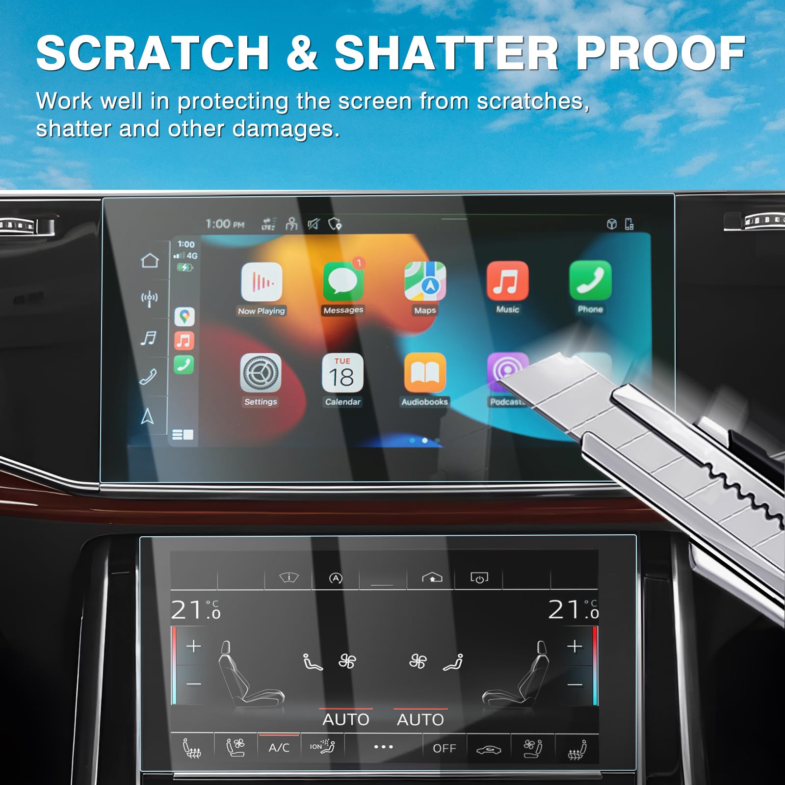 Karltys 2 Pack Screen Protector For 2020 2024 Audi Q7 Q8 10.1 Inch Upper + 8.6 Inch Lower Screen, 9H Tempered Glass Screen Protector For Audi Q7 Accessories, Car Radio Screen Cover Anti Fingerprint