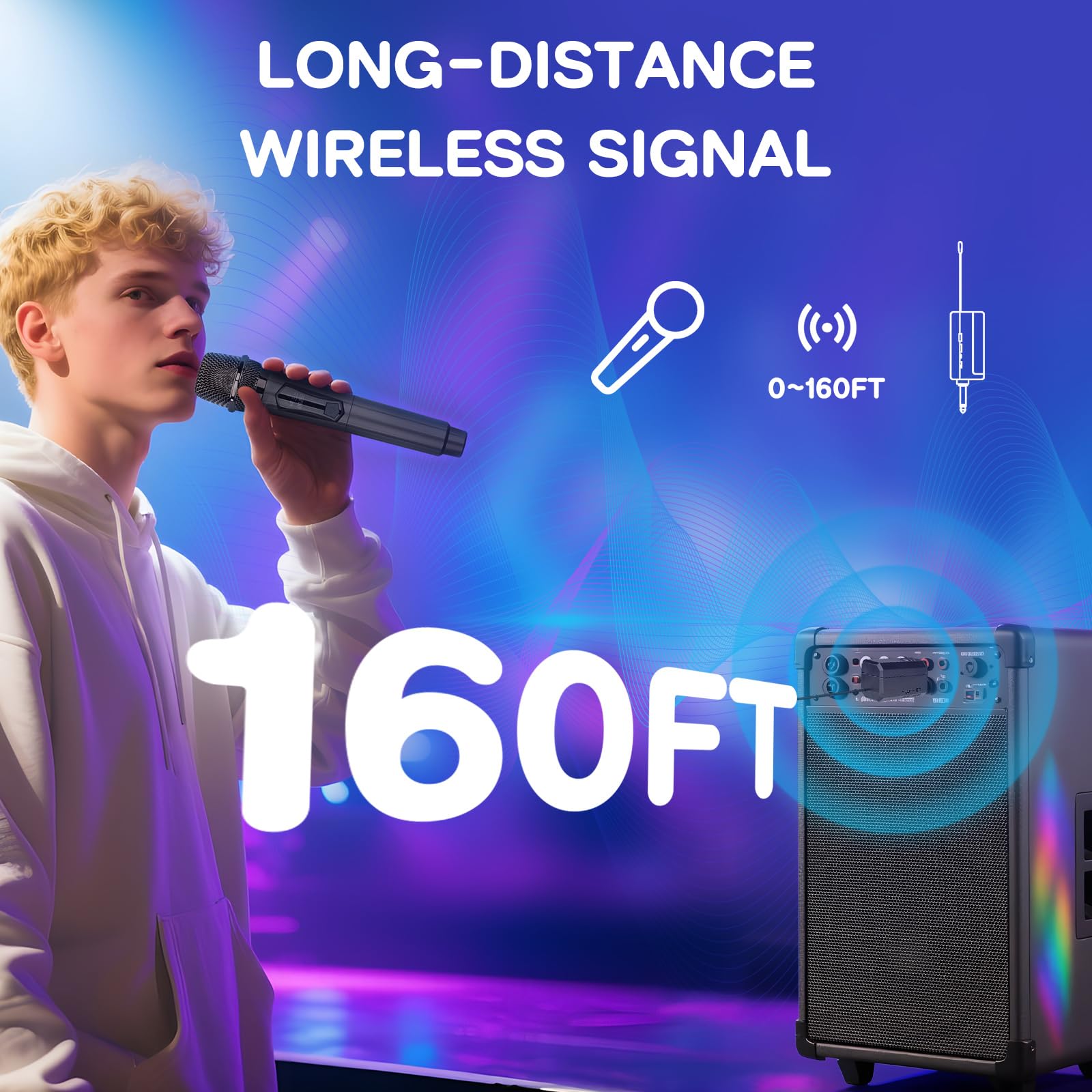 Depusheng Wireless Microphone,Rechargeable Wireless Dual Microphone,Dual Handheld Dynamic Mic For Karaoke Singing, Wedding, Dj,