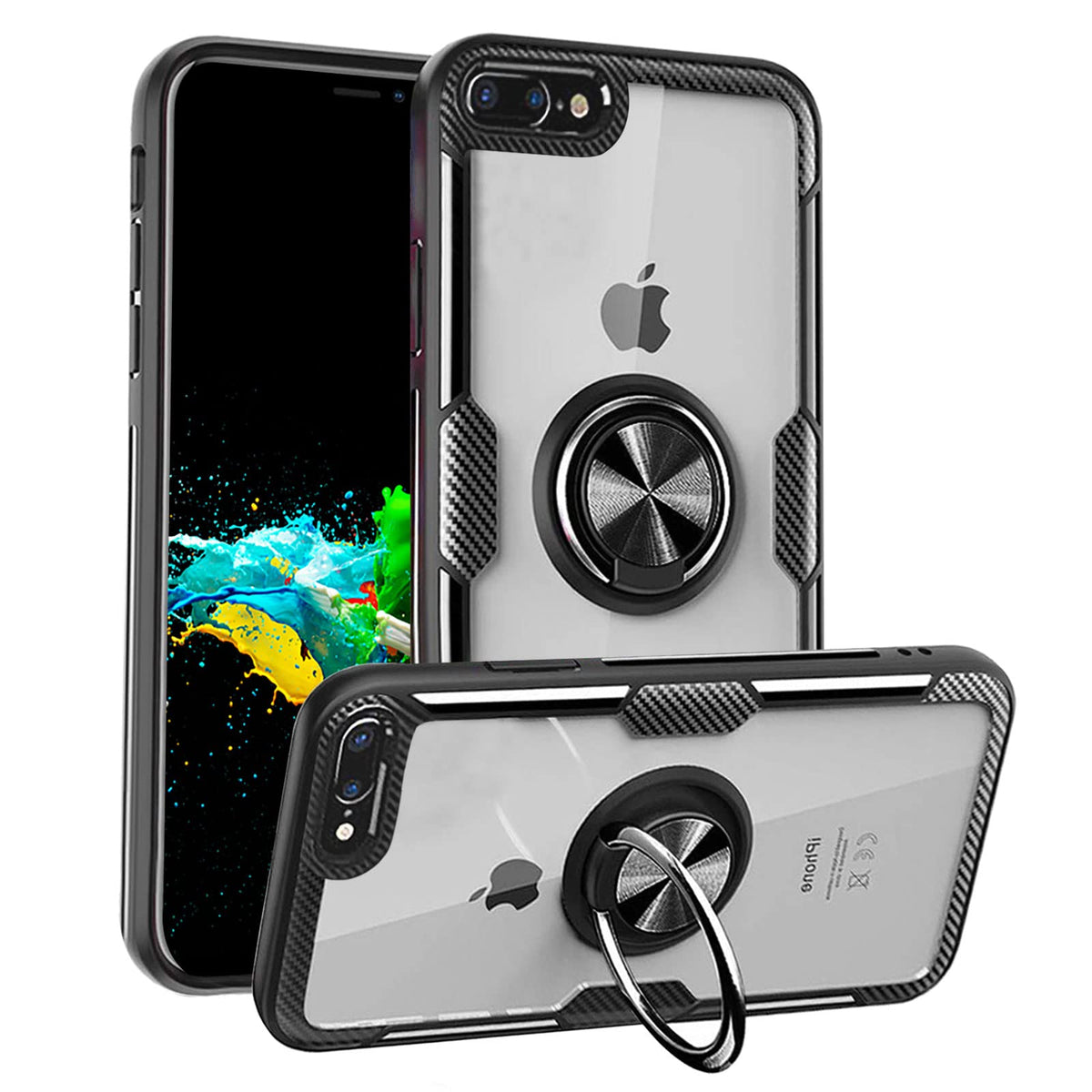 Movoyee Case For Iphone 8 Plus Case Clear Thin Iphone 7 Plus Case For Girls Men,Protective Hard Back Cover With 360 Rotating Rin