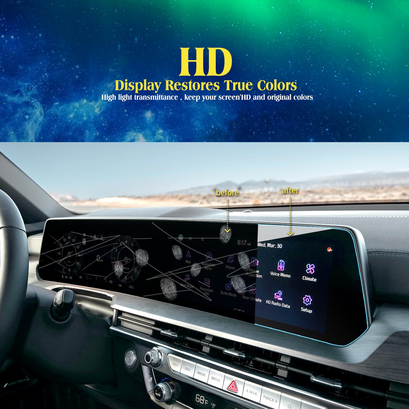 Eueky 4Pcs Compatible With 2024 Kia Telluride Screen Protector 2025 2024 Kia Telluride Lx S Ex Sx Sx Prestige Dual 12.3Inch Disp