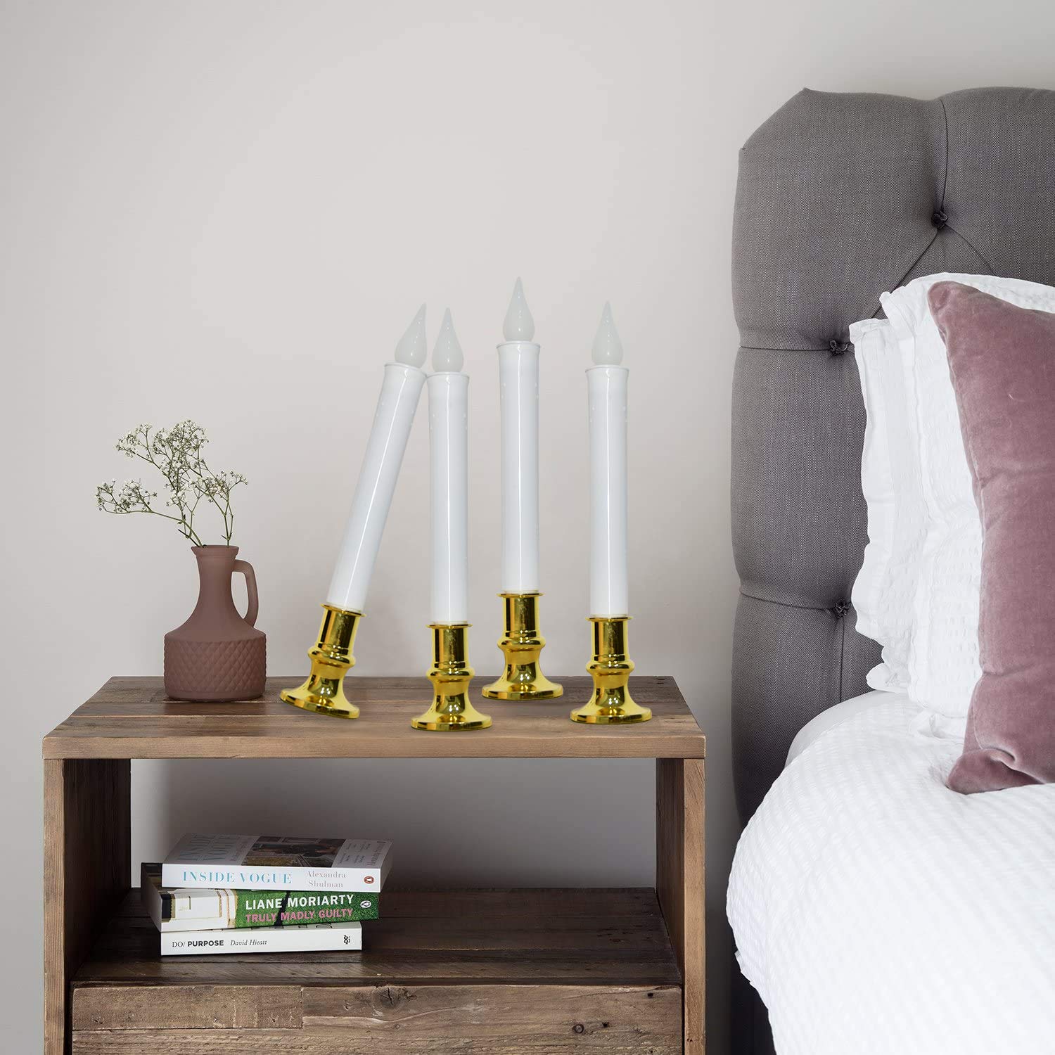 Goothy Christmas Window Candles Lights, Automatic Timer Led Flickering Candles Lights With Gold Base (6/18 Hour Timer), 9'' Led