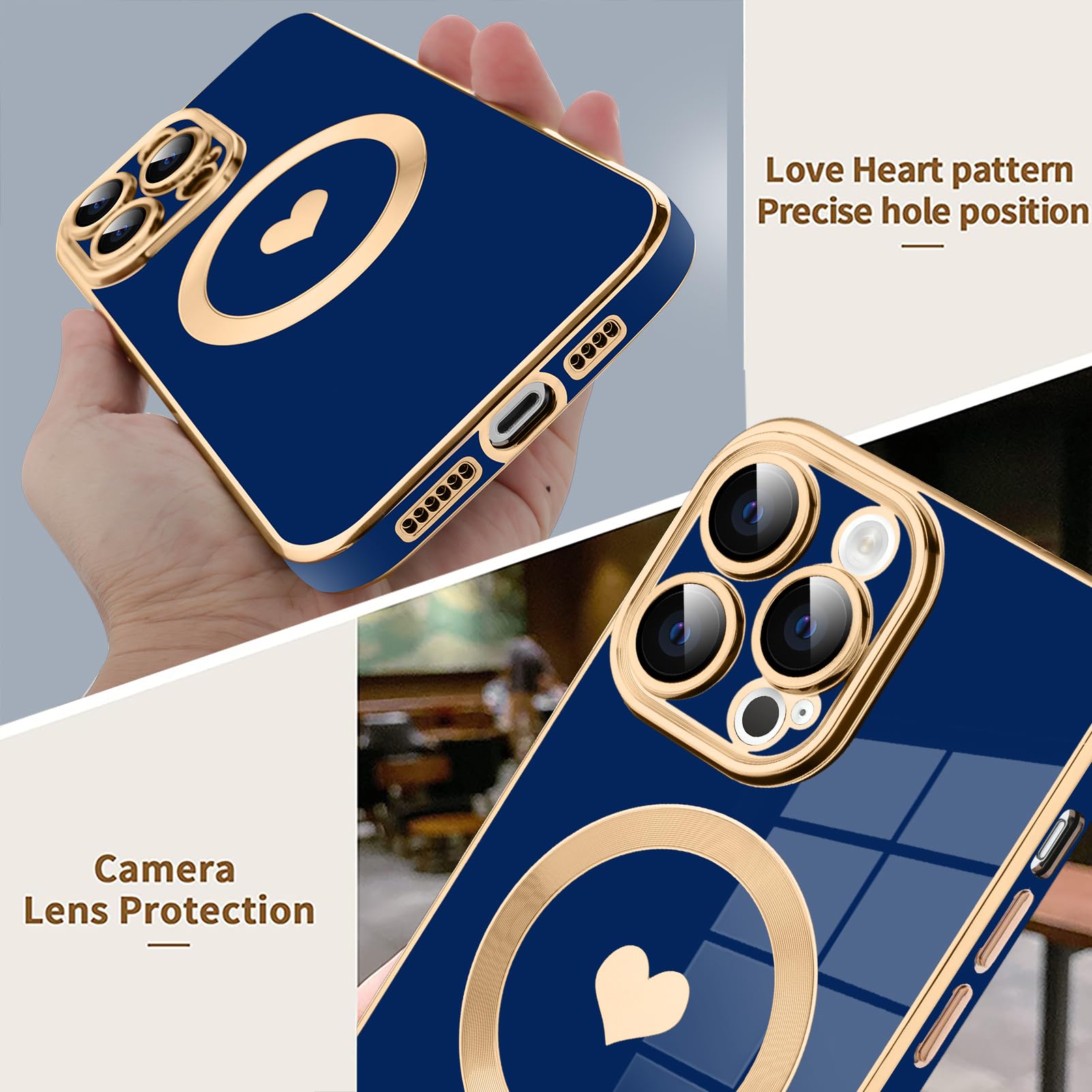 Tharlet Magnetic For Iphone 14 Pro Max Case [Compatible With Magsafe] Cute Love Luxury Plating Edge Bumper Case With Full Camera